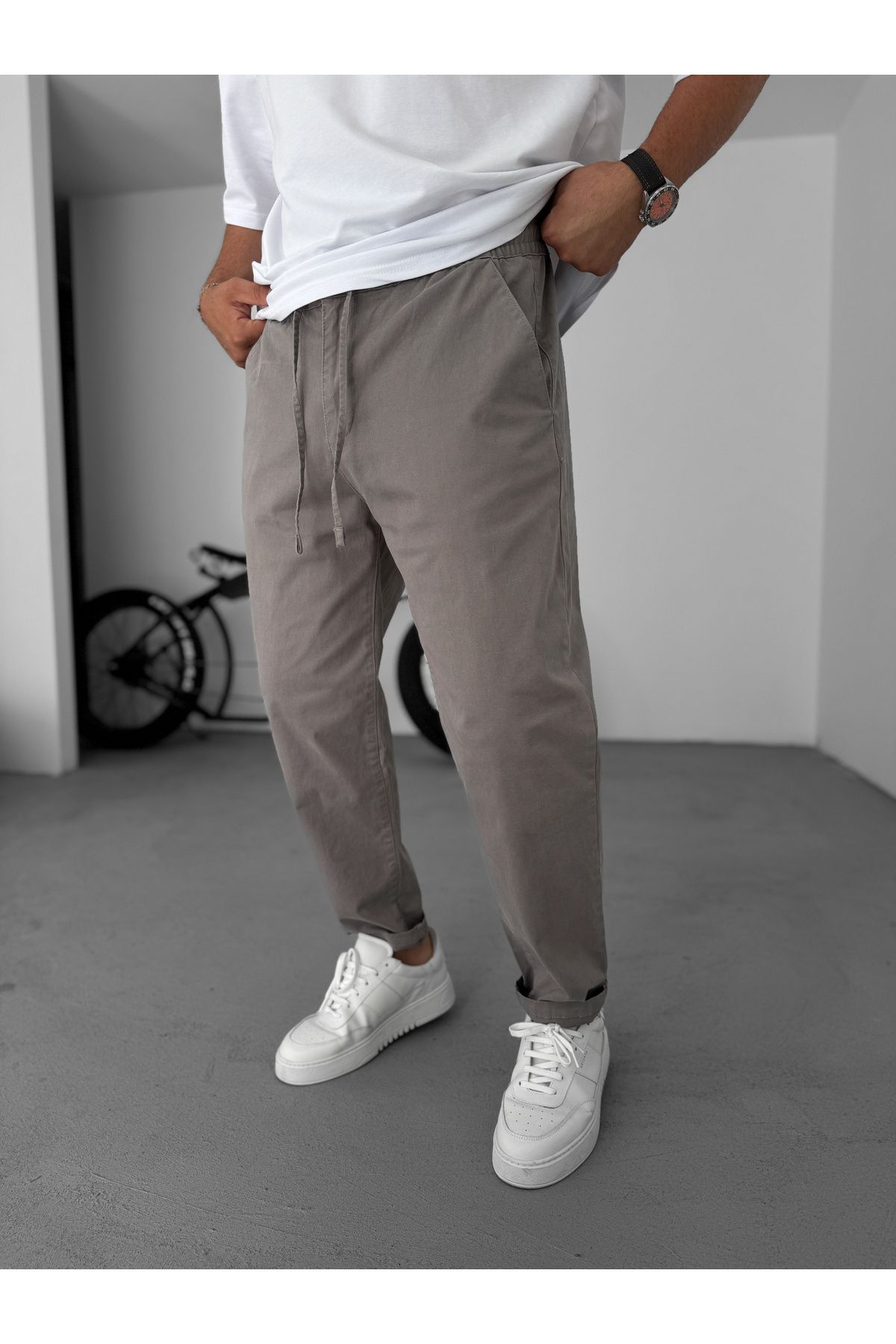 BYBASICMAN Gri Havuç Kesim Gabardin Pantolon C-6554