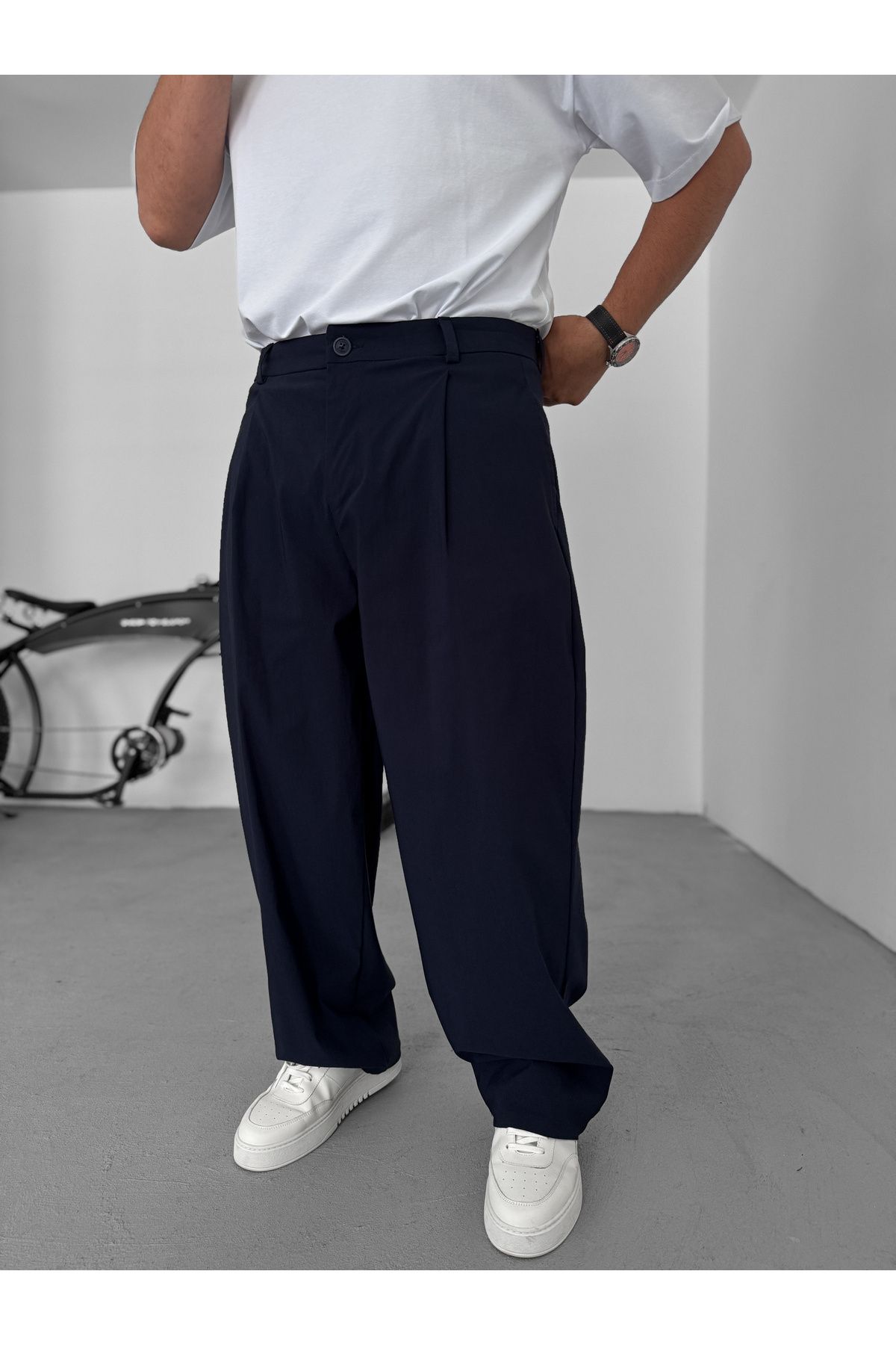 BYBASICMAN Lacivert Pileli Rahat Kalıp Pantolon C-05/4