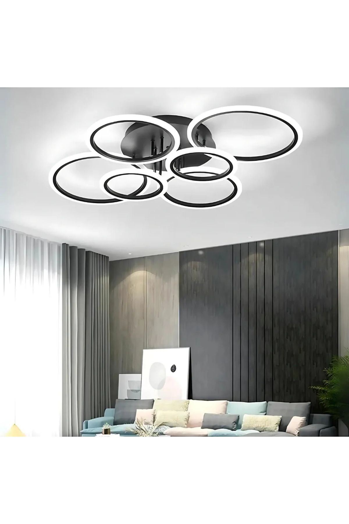durulight 6 Siyah Plafonyer Lüks Modern 6'LI Günışığı Ledli Avize