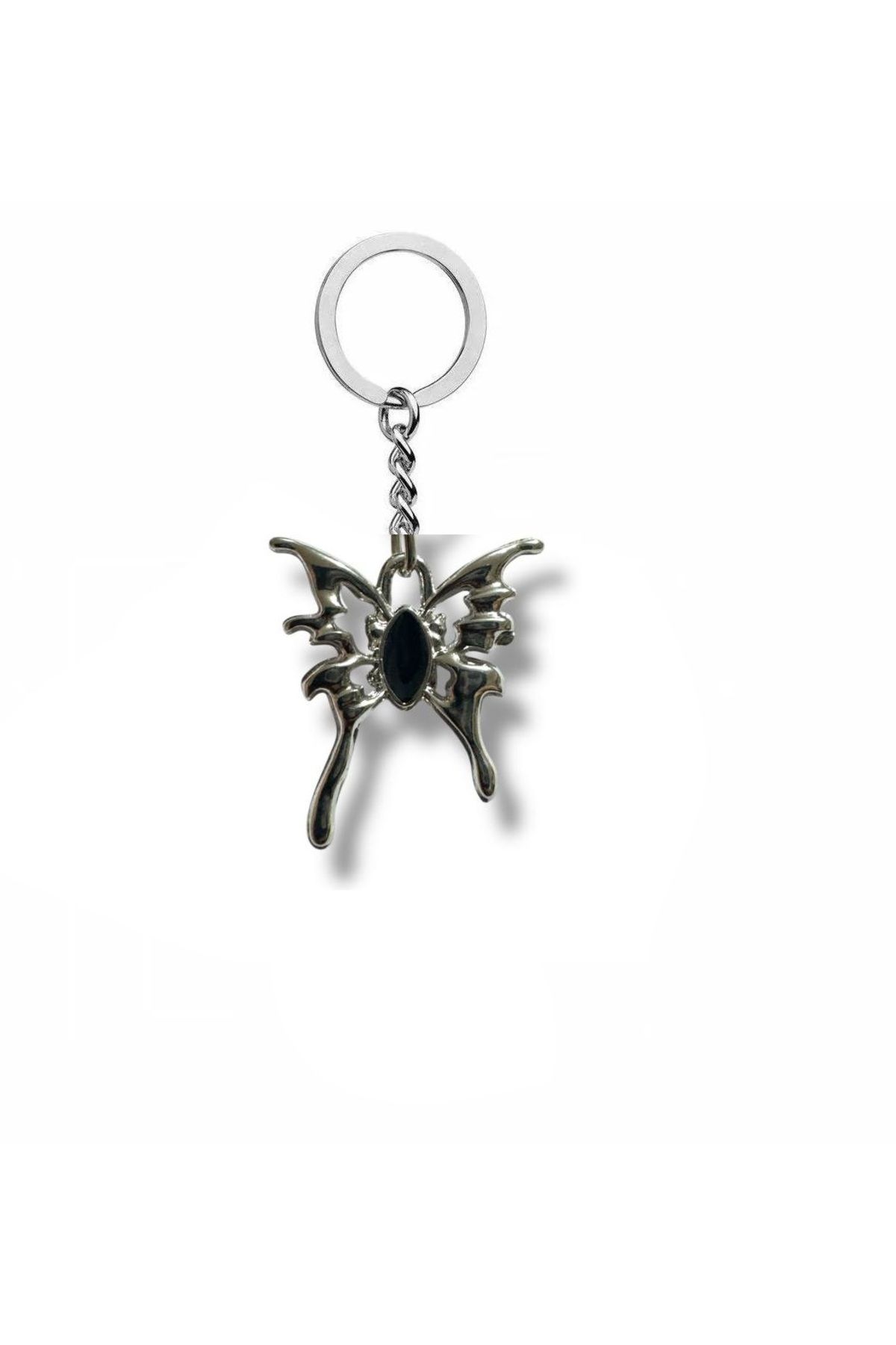 Herşey Nota Black Enamel Gothic Butterfly Unisex Anahtarlık – Karanlık Zarafetin Anahtarı