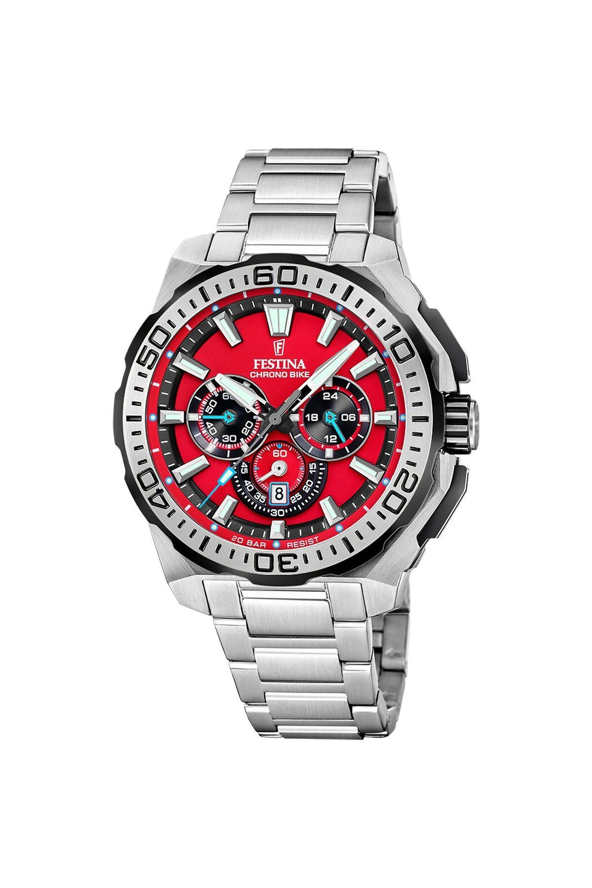 FESTİNA Festina F20724/5 Chrono Bike Quartz Çelik Gri Kırmızı Kadran 20 ATM 46 mm Erkek Kol Saati