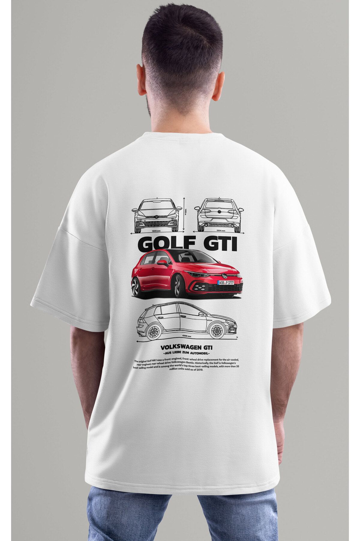 ELFAMİ Unisex Erkek/Kadın GOLF GTI Renkli Özel Baskılı Oversize Pamuklu Bisiklet Yaka T-Shirt Tişört