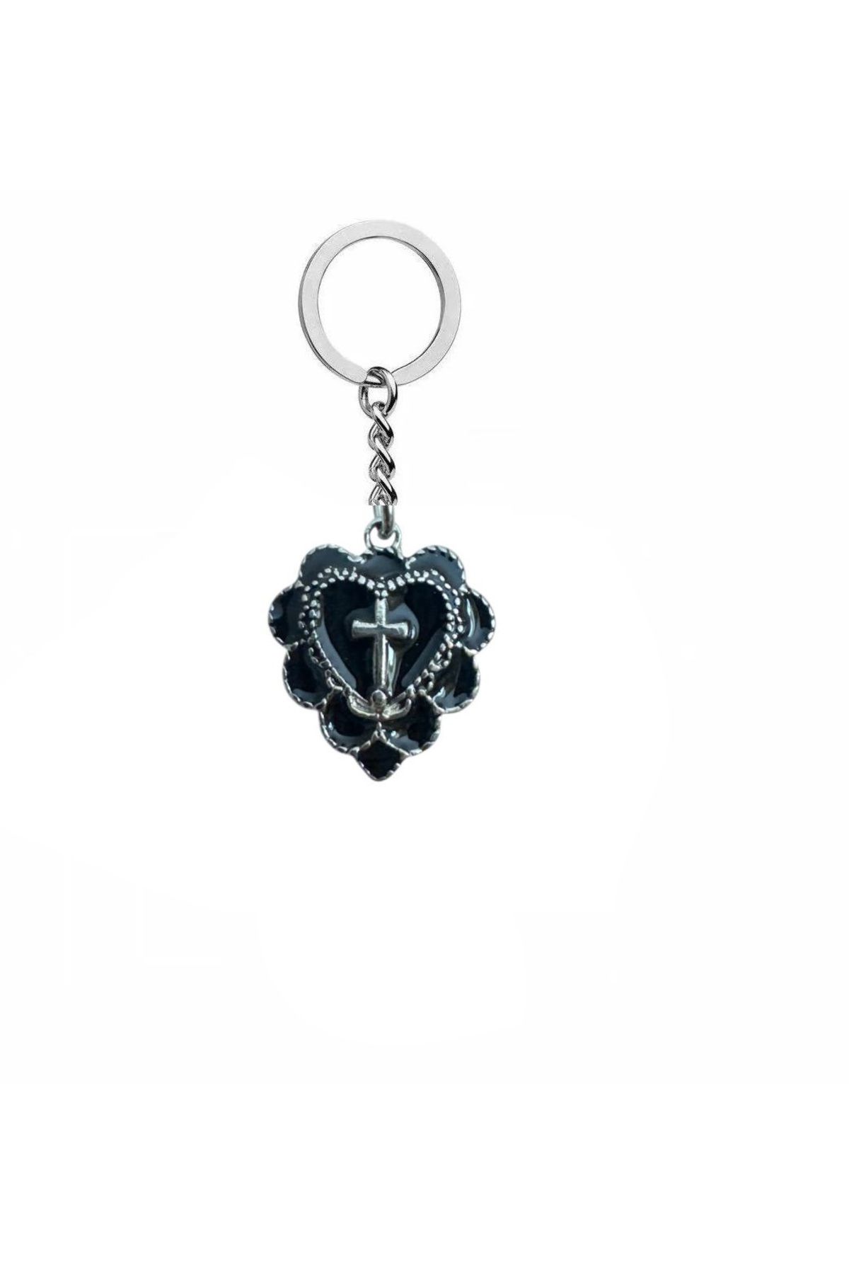 Herşey Nota Gothic Cross Black Heart Unisex Zamak Kaplama Anahtarlık – Kalbin Karanlığı, Haçın Gücüyle Yanında