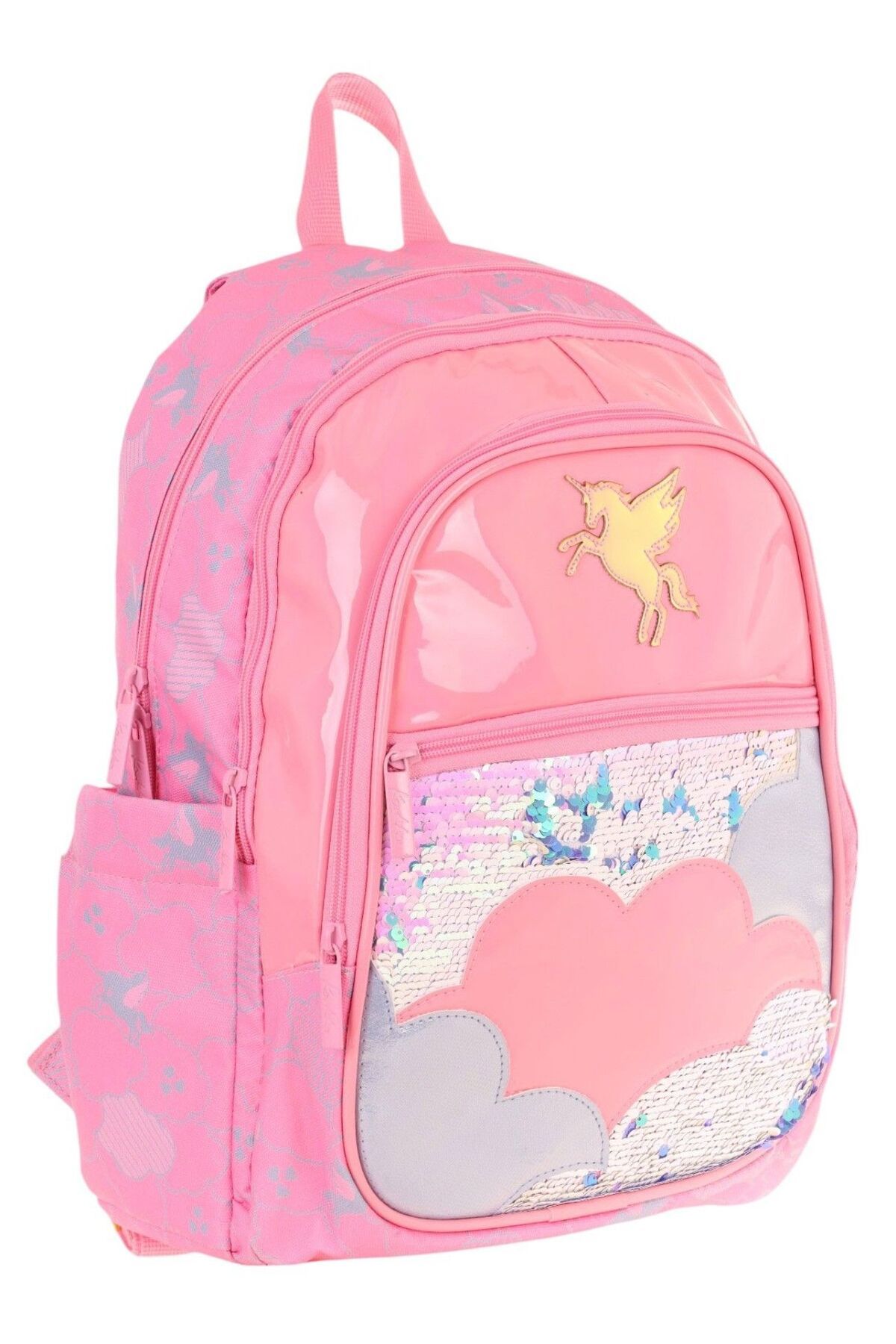 KAUKKO Kids Kız Çocuk (Pembe - Pullu Bulut Desenli) Dört Gözlü Okul Sırt Çantası - L5218