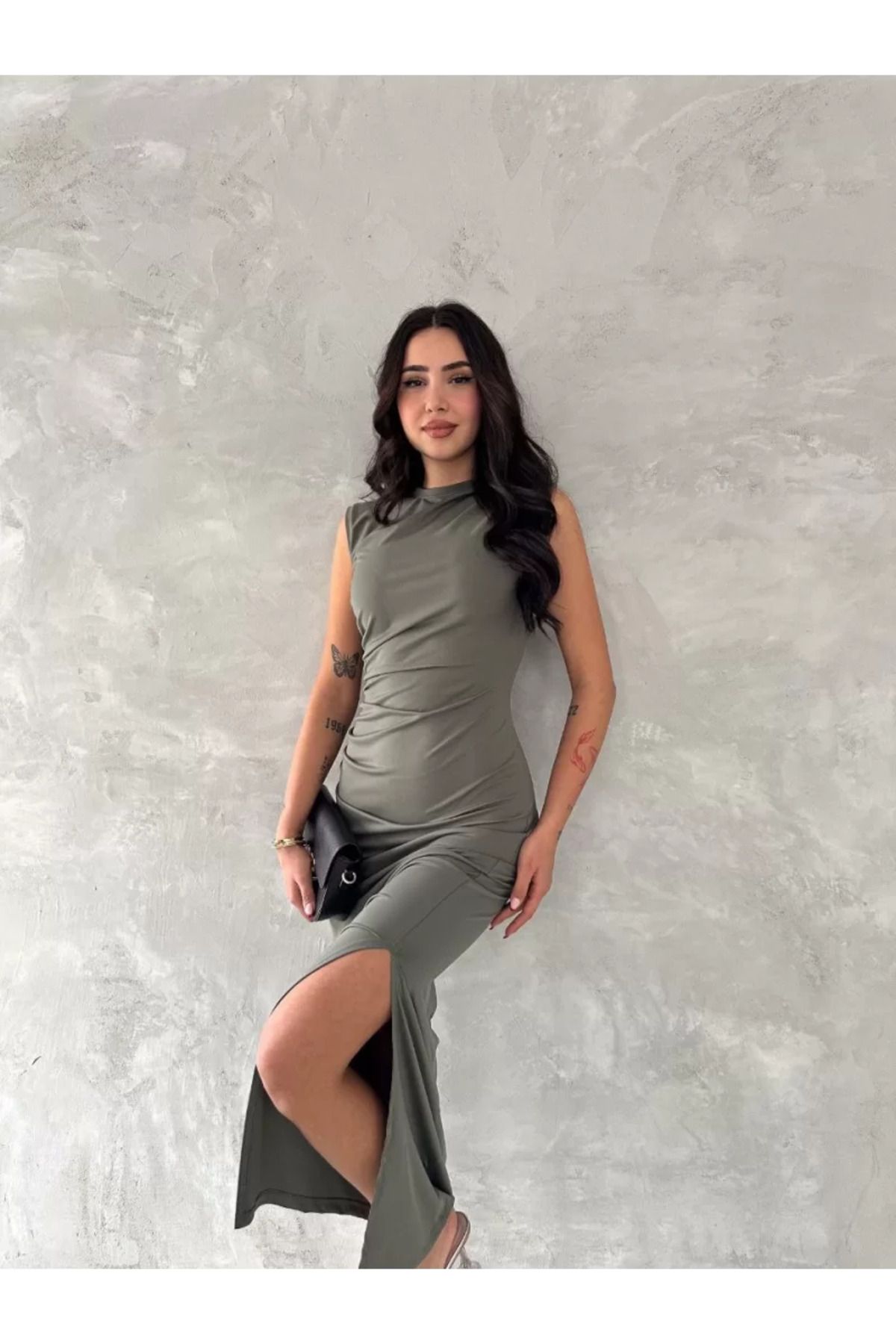 ruum fashions Kolsuz Yırtmaçlı Uzun maxı boy Elbise