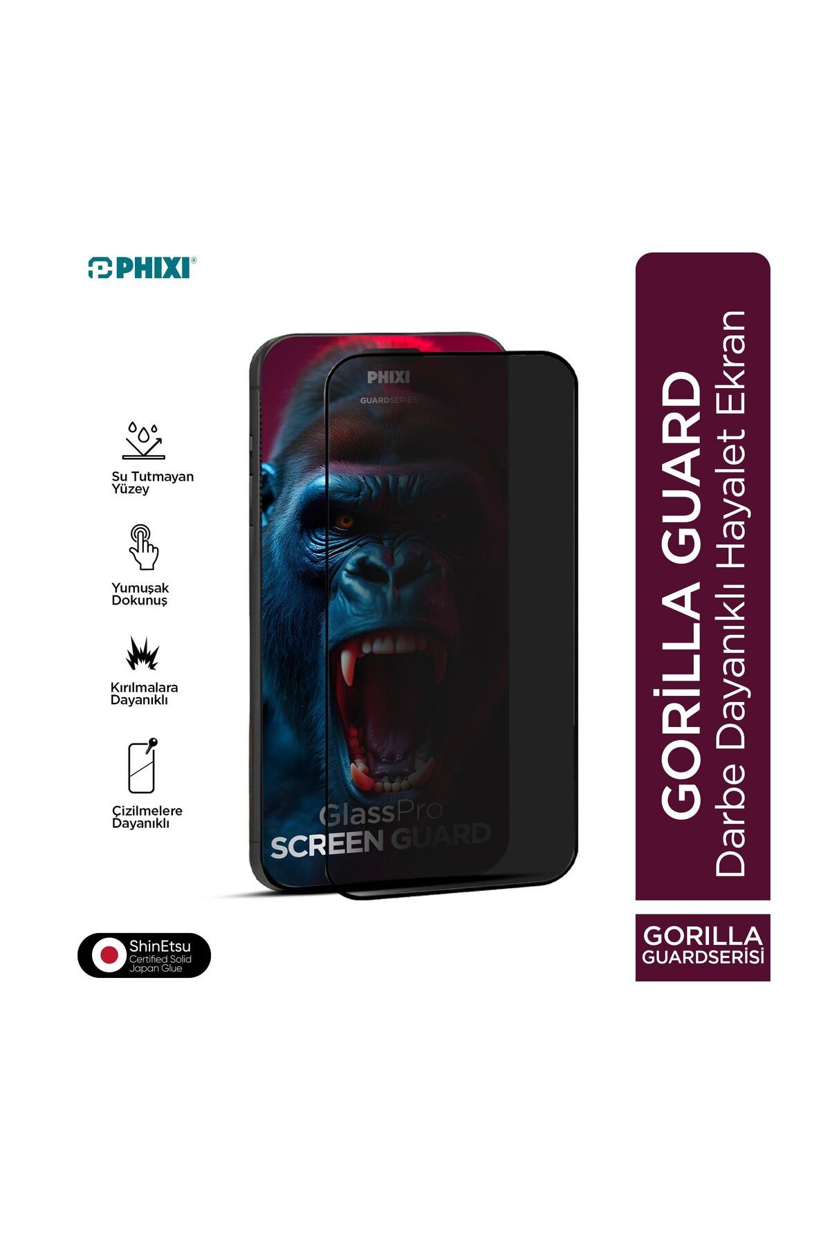 Phixi Hayalet Gorilla Guard iPhone 14 Kırılmaz Cam – HD Temperli, Tekrar Yapışabilir, Suyla Temizlen
