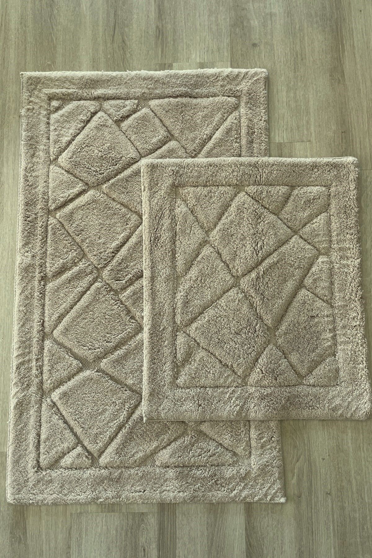 Zeria Home Pamuk Tafting Su Emici Yumuşak Dokulu Banyo Paspas Seti, Banyo Halısı 2 Li Set 60x100 - 50x60