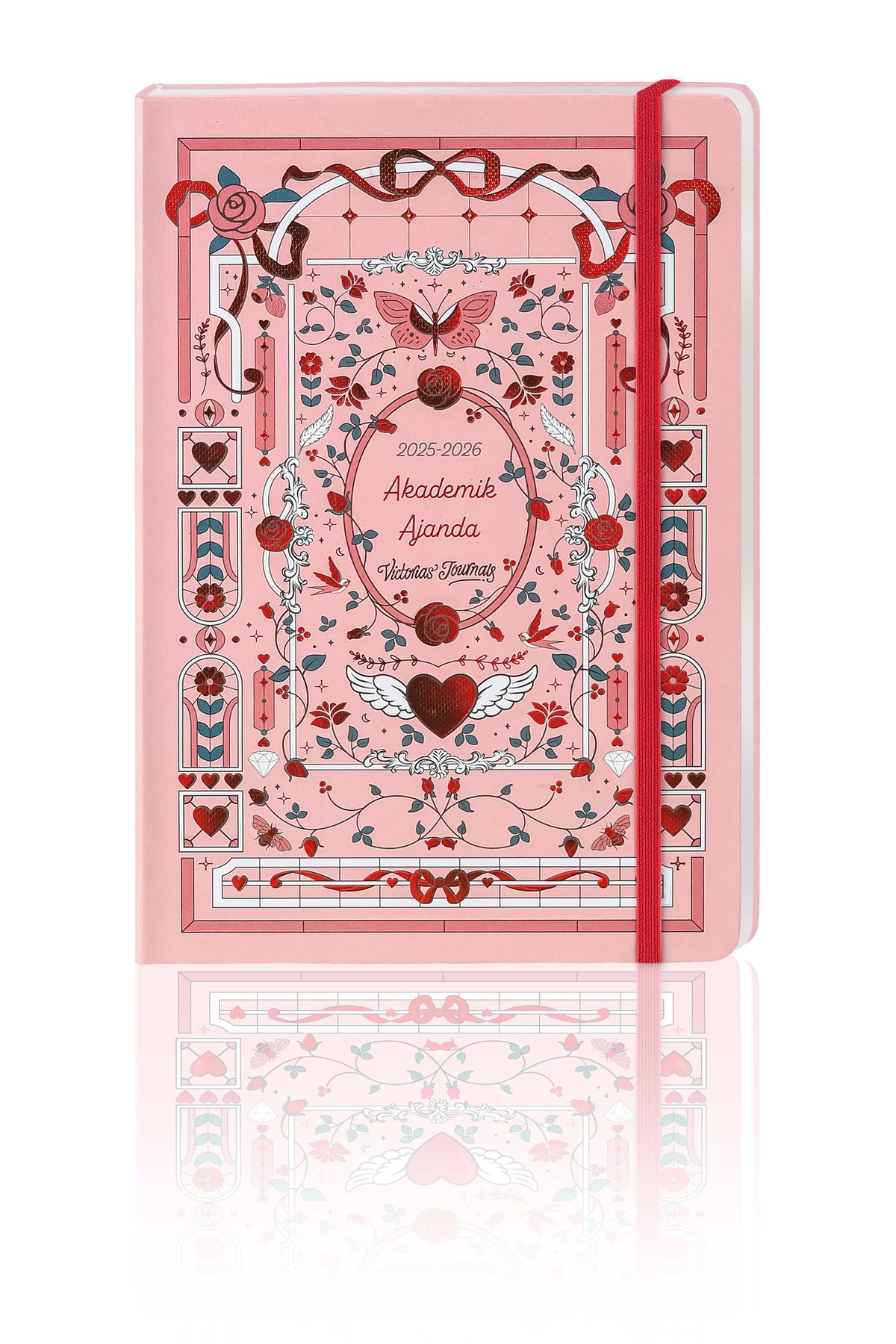Victoria's Journals Sert Kapak A5 Akademik Ajanda 2025-2026. 100 gr. Kalın Ivory kağıt. Lastikli - Heartcrafted