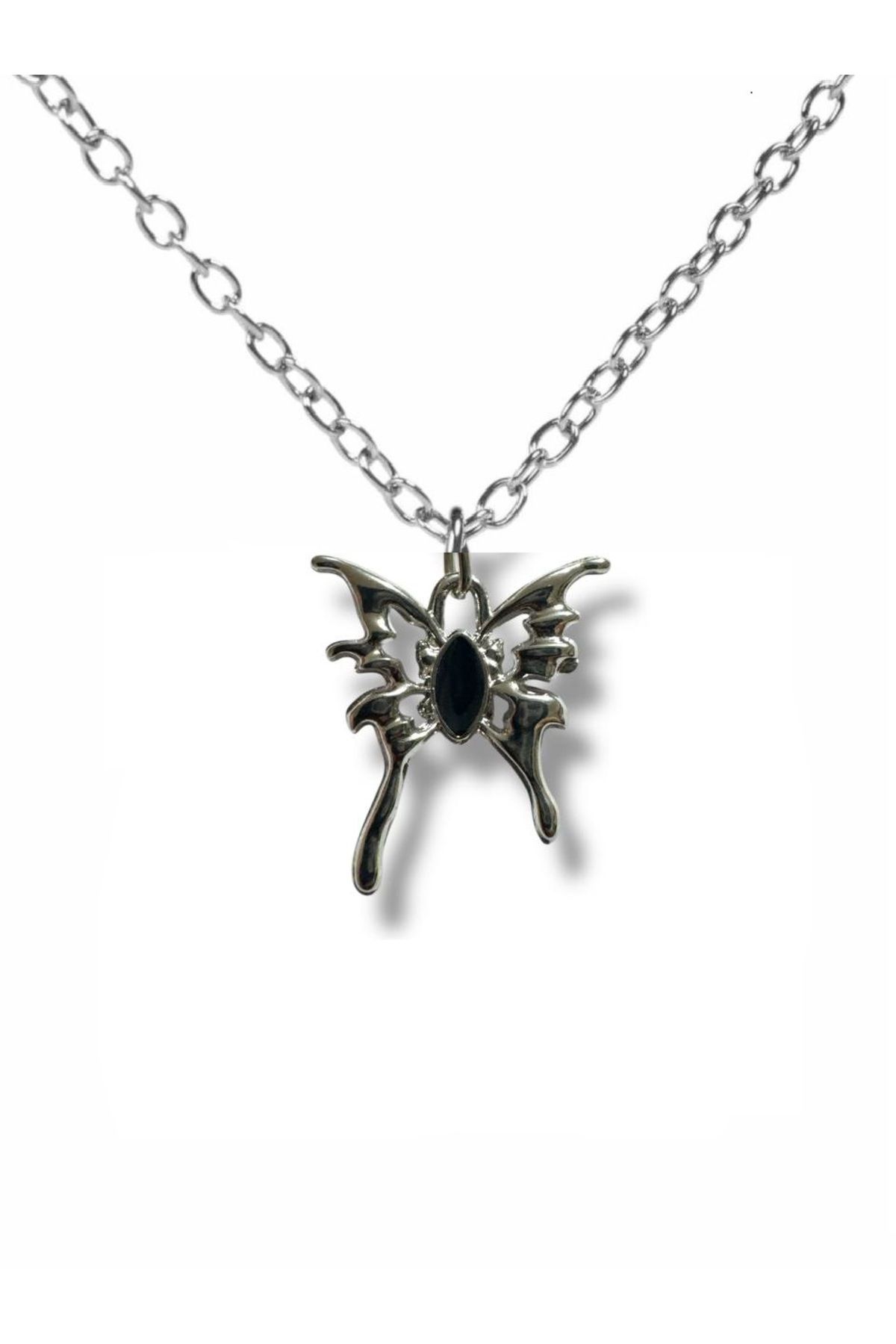 Herşey Nota Black Enamel Gothic Butterfly Unisex Kolye – Karanlığın Kanatlarında Zarafet