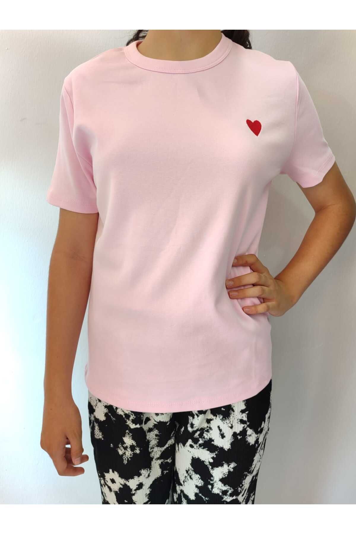 TAYYİBE GİYİM işleme detaylı %100 pamuk kumaş tshirt SNOW