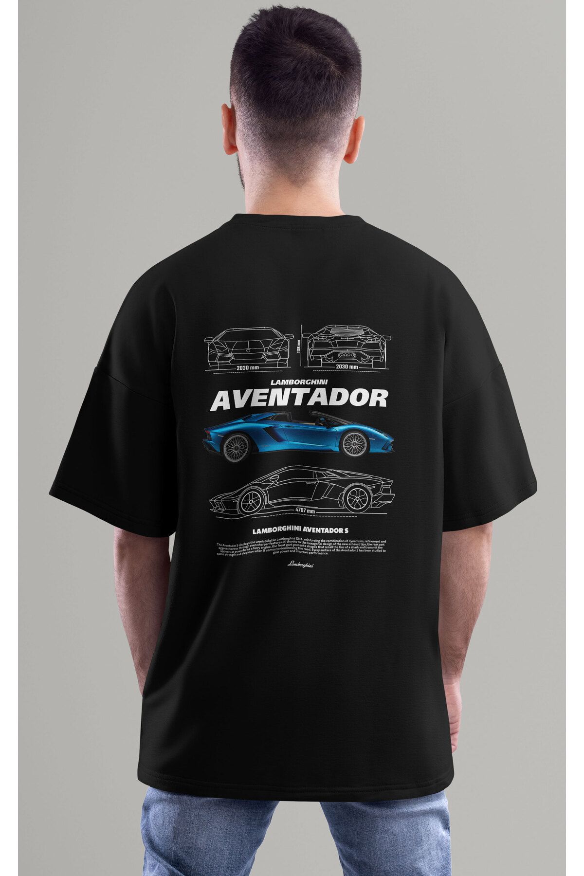 ELFAMİ Unisex Erkek/Kadın AVENTADOR S Renkli Özel Baskılı Oversize Pamuklu Bisiklet Yaka T-Shirt Tişört