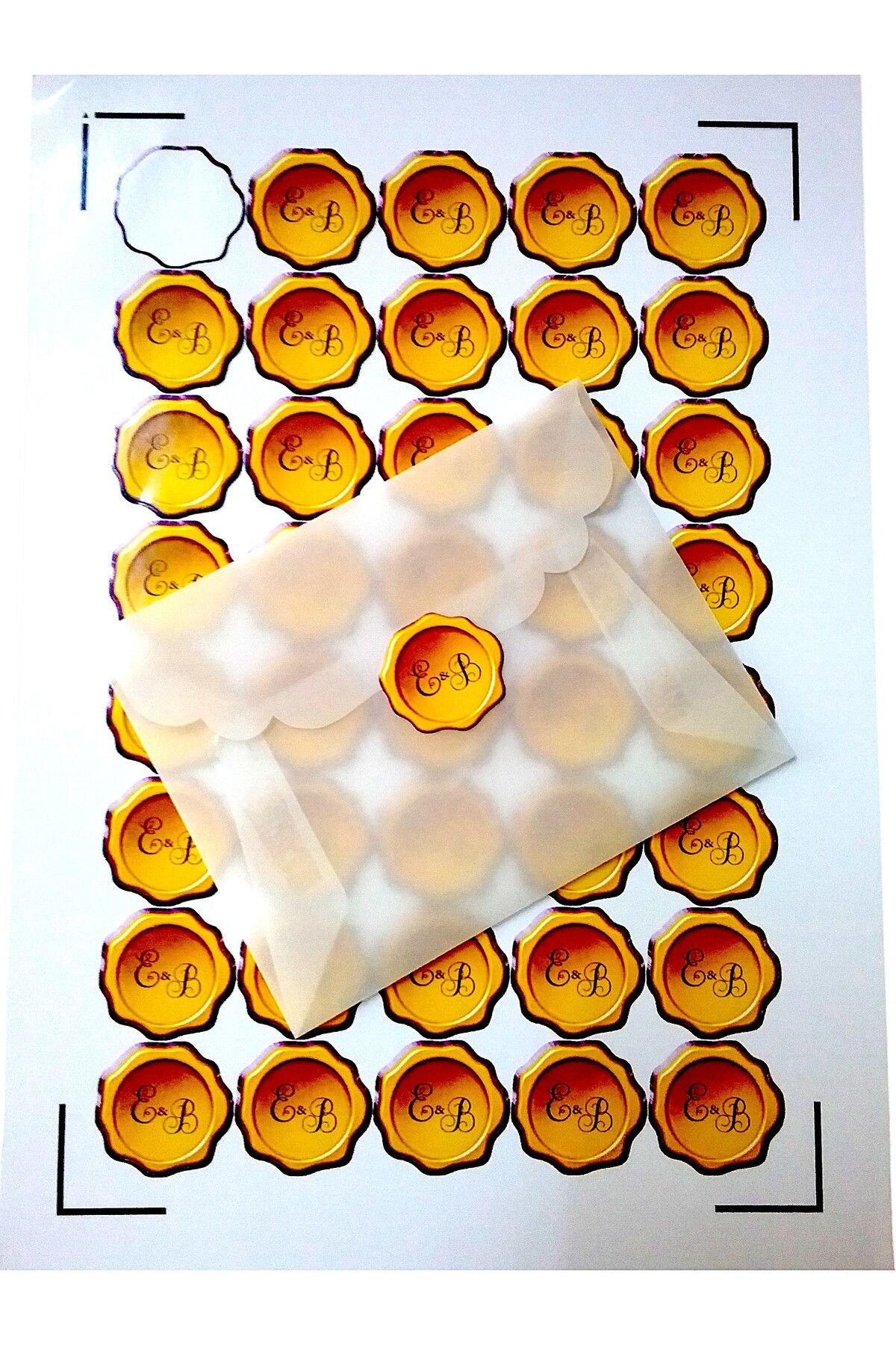 Armada 40 Adet İsme Özel 3D Efektli Balmumu Mühür Wax Seal Görünümlü Etiket Sticker (3cm) Altın