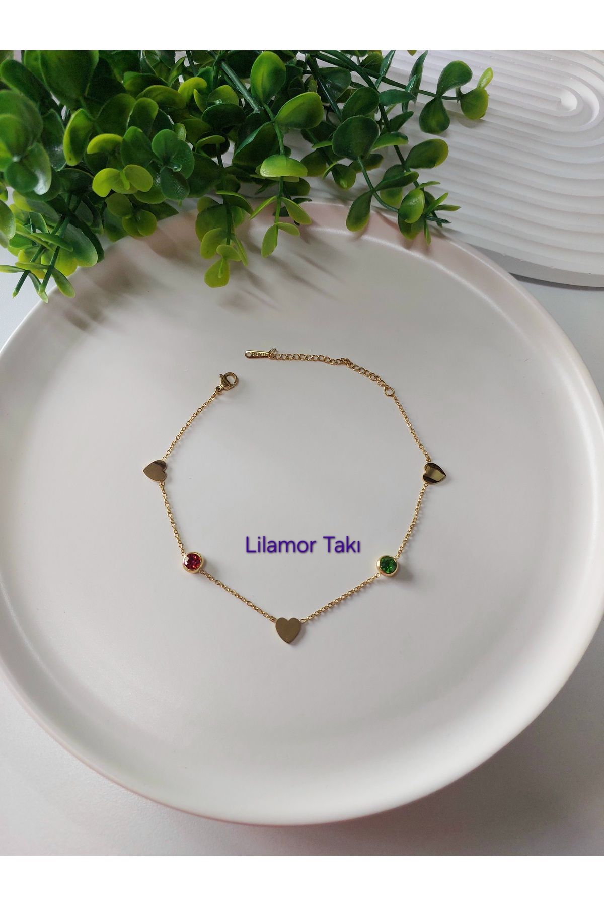 Lilamor Çelik Renkli Taşlı Kalpli Halhal