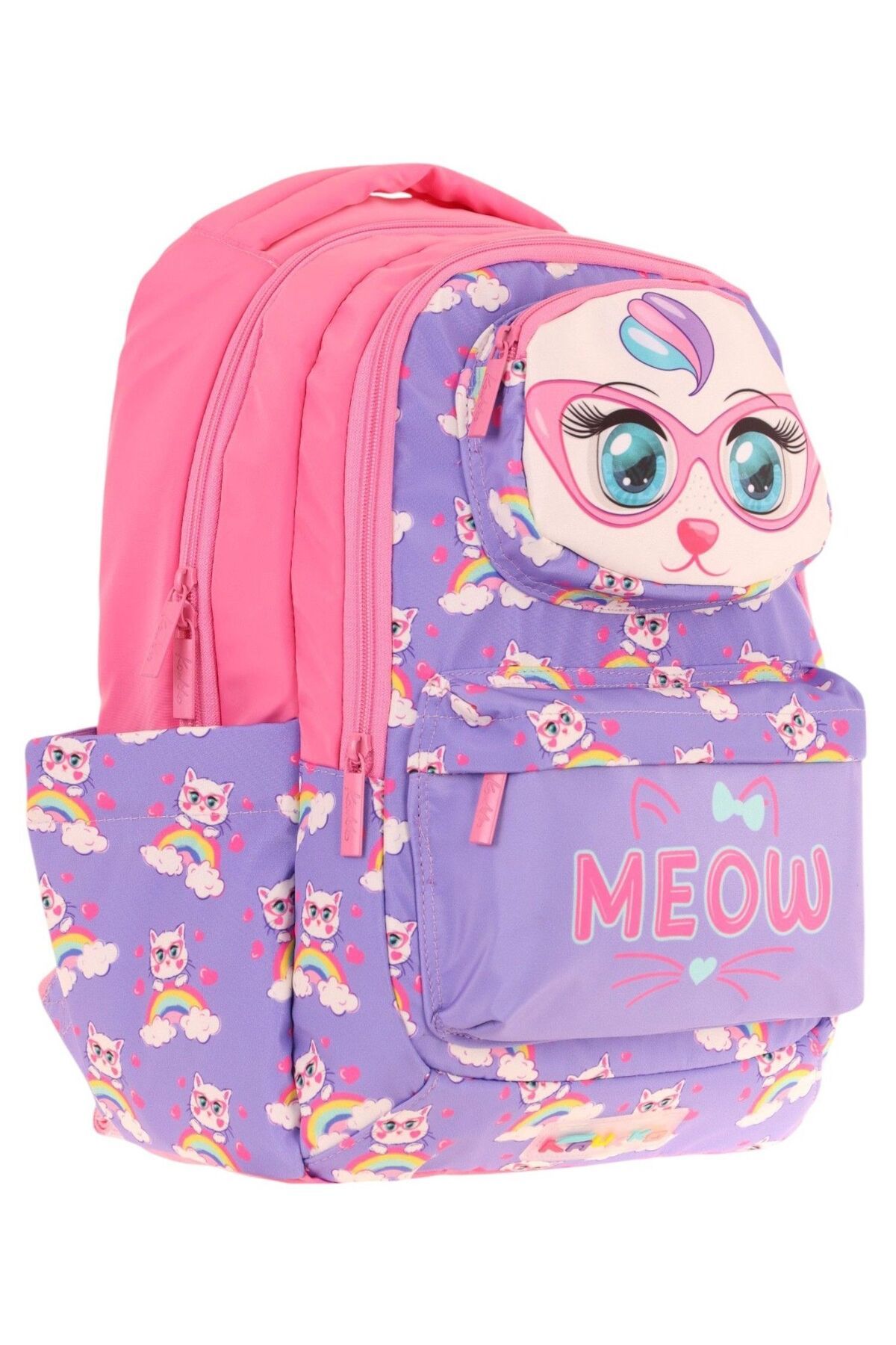 KAUKKO Toys Kız Çocuk 3D Kedi Şekilli İlkokul ve Günlük Sırt Çantası - Mor Pembe - L5236