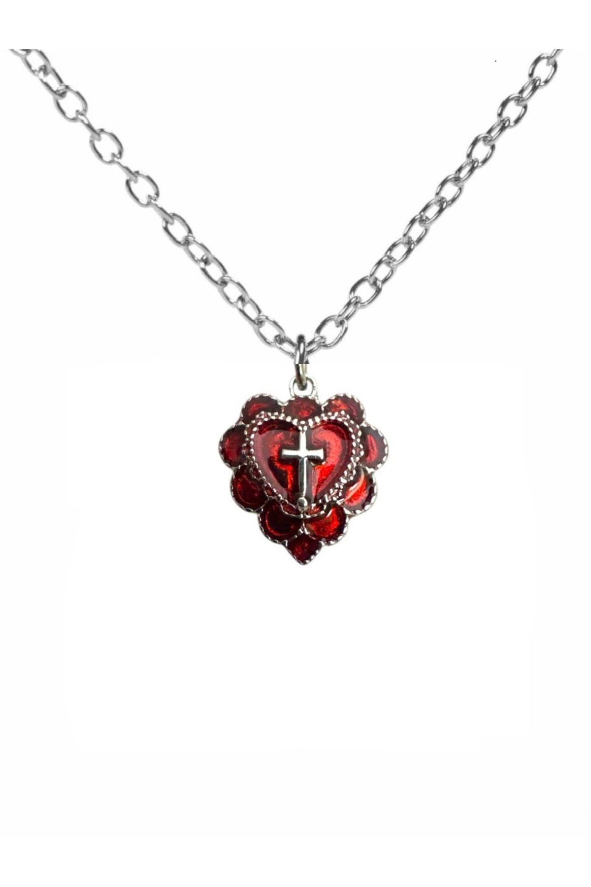 Herşey Nota Gothic Cross Red Heart Unisex Kolye – Tutkunun Haçla Buluştuğu Nokta