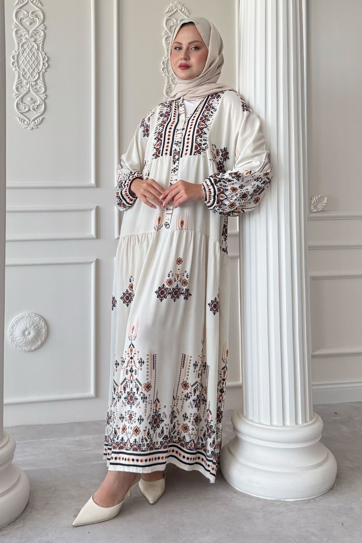 InStyle Motif İşlemeli Mavi Viskon Elbise