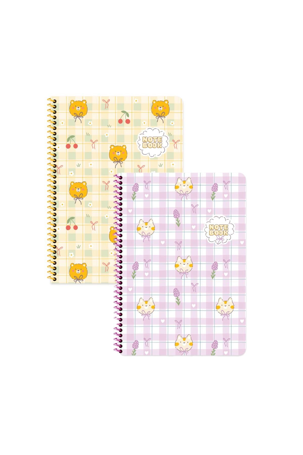 Keskin Colors Keskin Color Kawaii Çizgili Stickerli Defter Seti 2 Adet | 16,5 x 22,5 cm | Spiralli – 80 Yaprak
