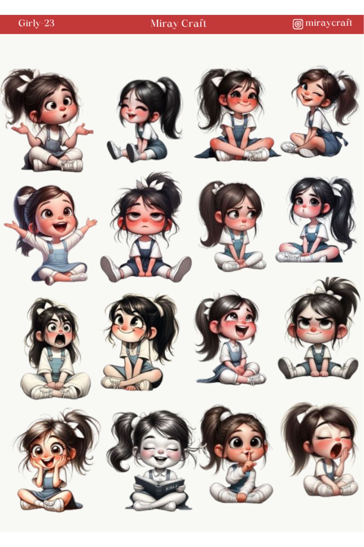 MirayDesign 1 Adet Girl Temalı Sticker (12x17 cm) Bullet Journal, Scrapbook, Ajanda İçin