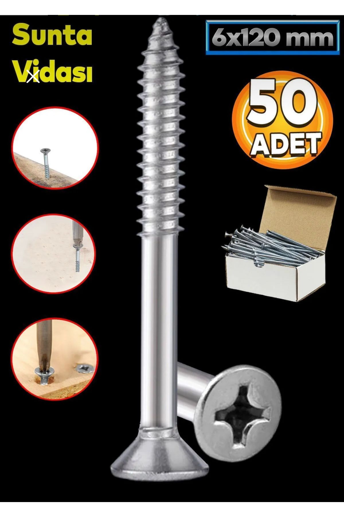 Std 6x120 mm Ahşap Sunta Vidası (50 Adet)