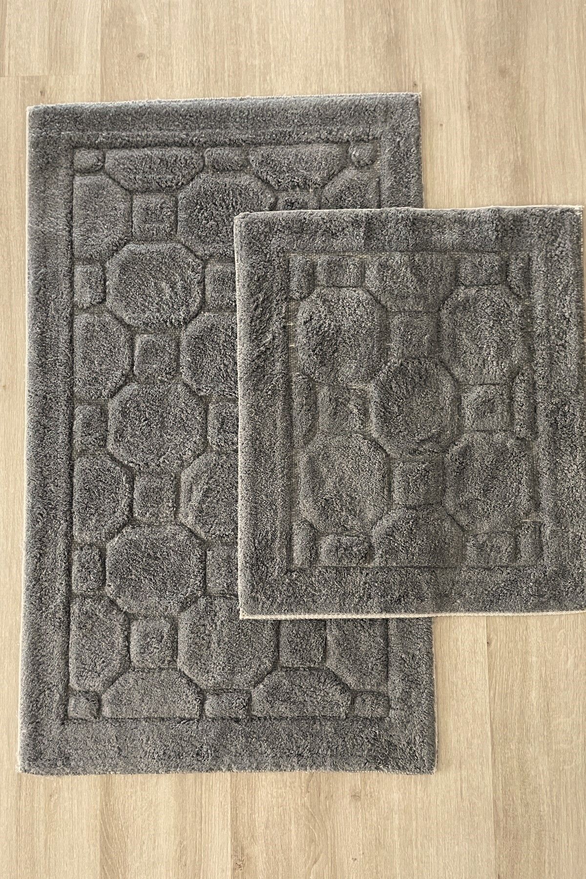 Zeria Home Pamuk Tafting Su Emici Yumuşak Dokulu Banyo Paspas Seti, Banyo Halısı 2 Li Set 60x100 - 50x60