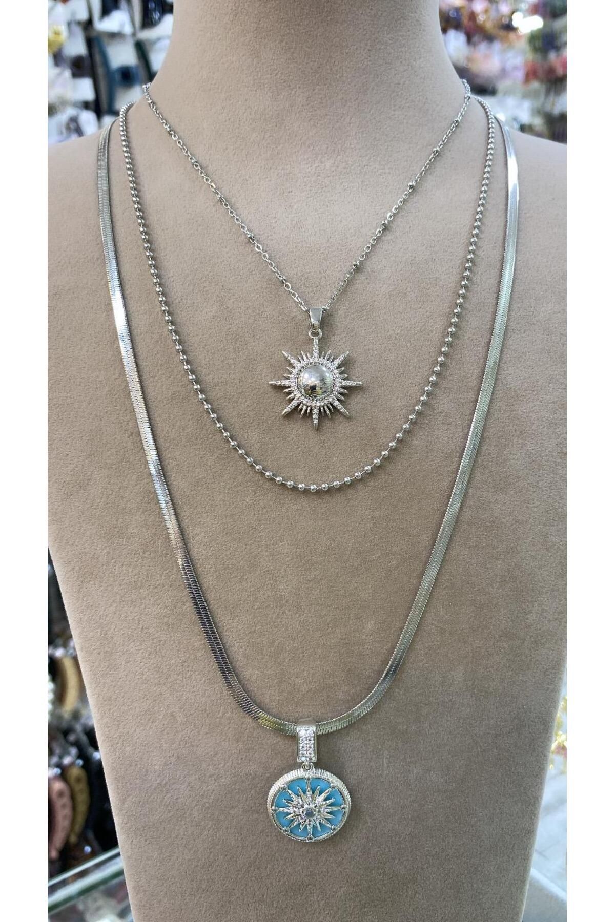 Azra Accessories Kadın Çelik Çoklu Kolye