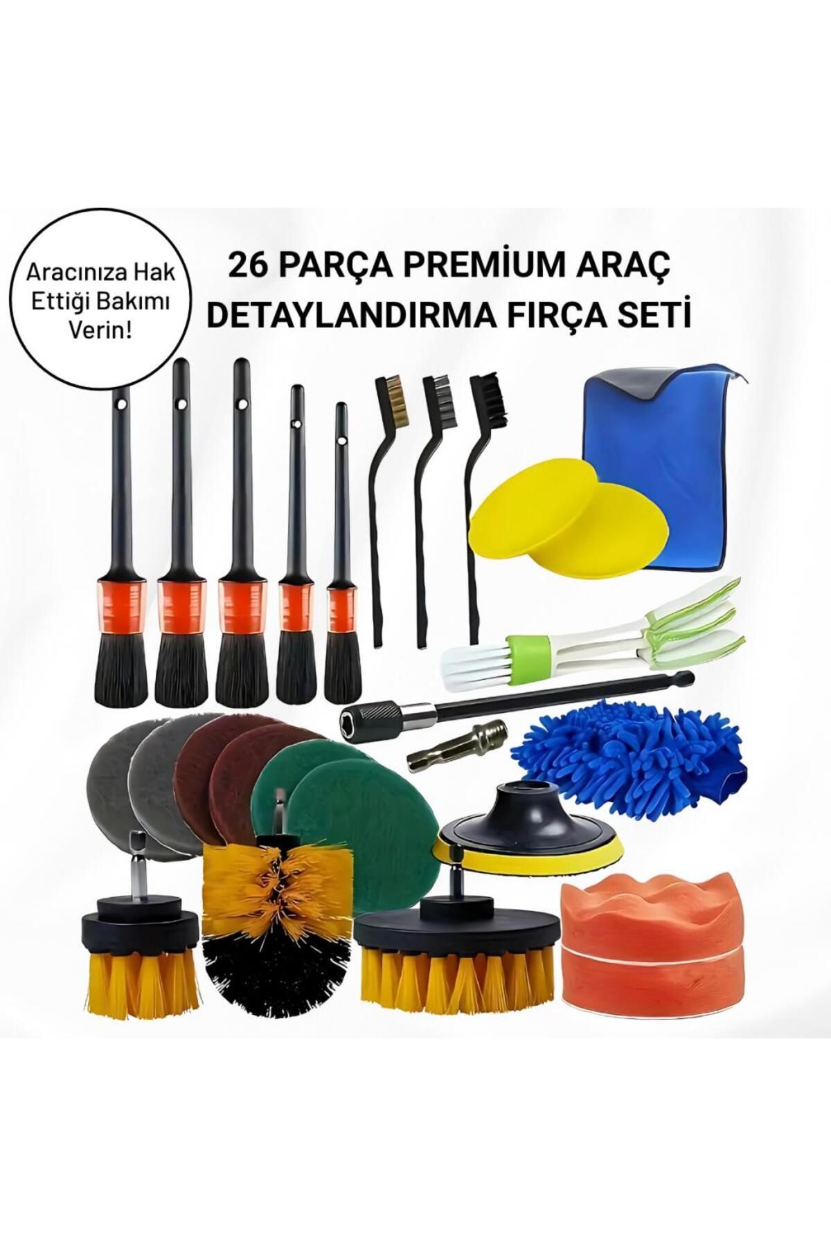 Polham Premium 26 Parça Ful+Ful Profesyonel Araç Detaylı Temizlik Seti, Matkap Uçlu Ultra Sağlam Tam