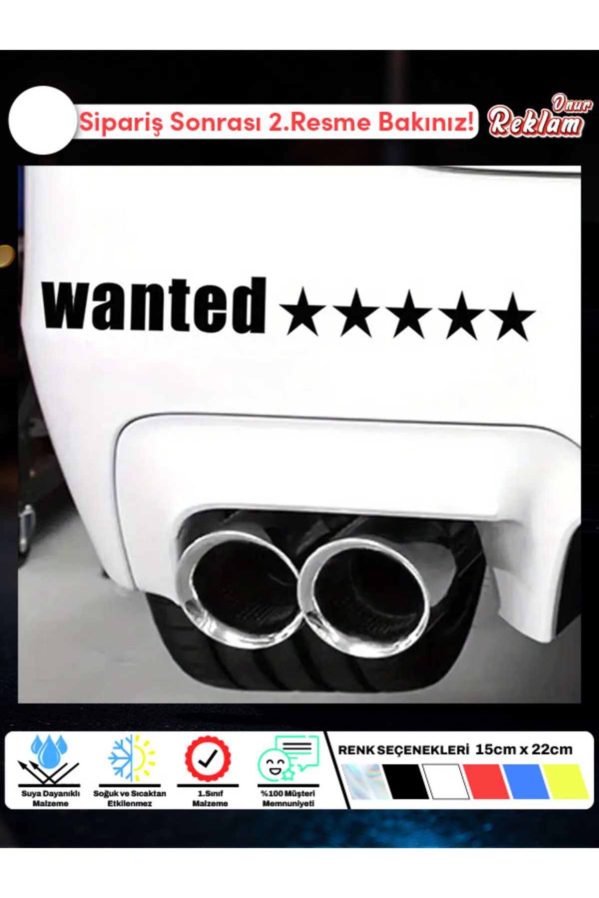 Onur Reklam WANTED 6 Yıldız GTA Temalı Araç Sticker – Renk Seçenekli 15x22 cm