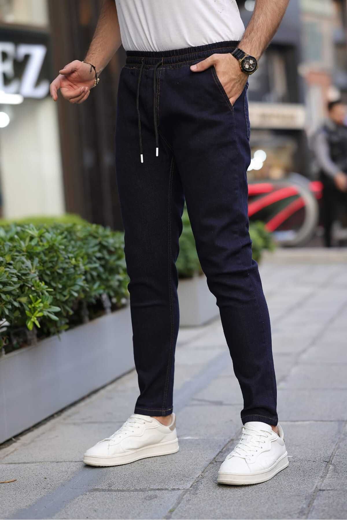 Fashion İstanbul Erkek Lastikli REGULAR Kalıp Kot Pantalon HAM MAVİ