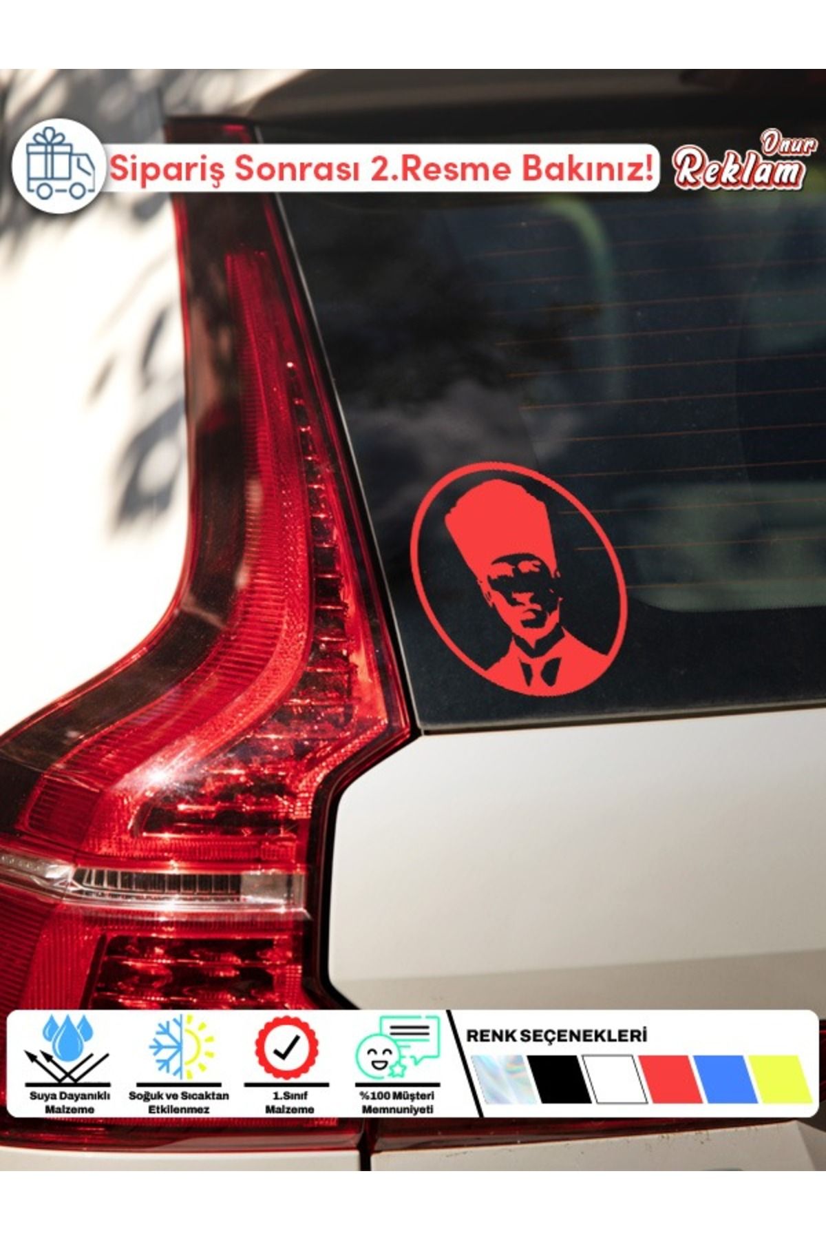 Onur Reklam Atatürk Siluetli Araç Sticker – Suya Dayanıklı 15x22 cm Vinil Etiket