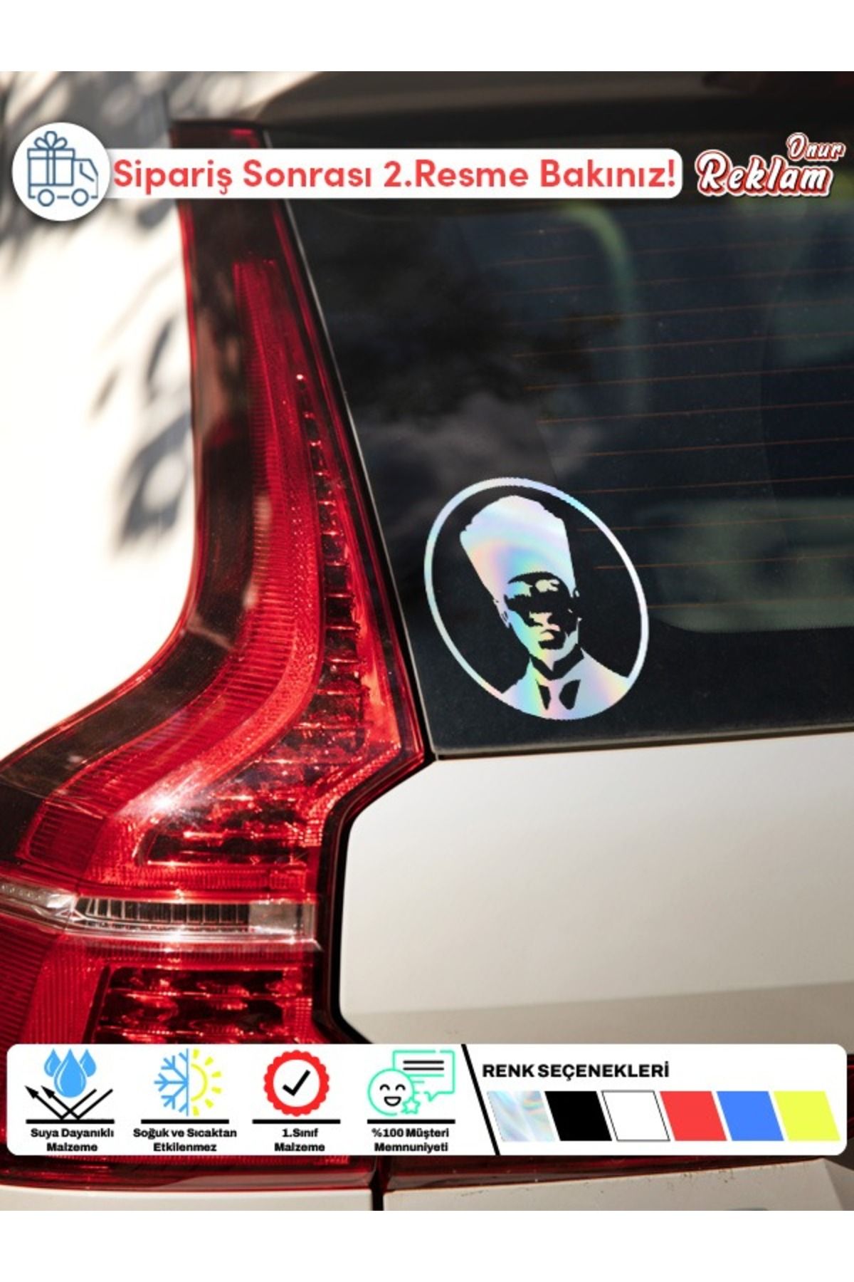 Onur Reklam Atatürk Siluetli Araç Sticker – Suya Dayanıklı 15x22 cm Vinil Etiket