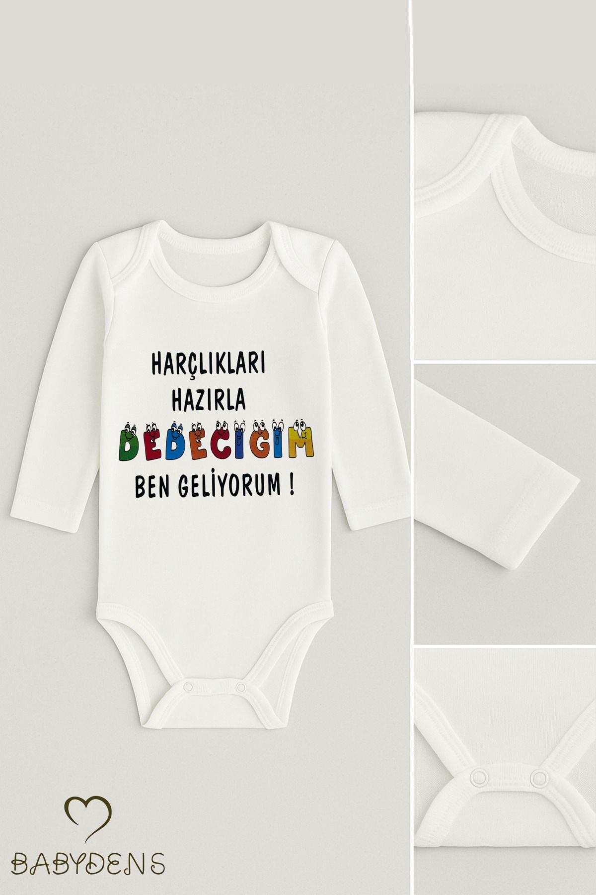 BABYDEN'S "Harçlıkları Hazırla Dedeciğim Ben Geliyorum!" Yazılı Uzun Kollu Bebek Zıbını %100 Pamuklu Body