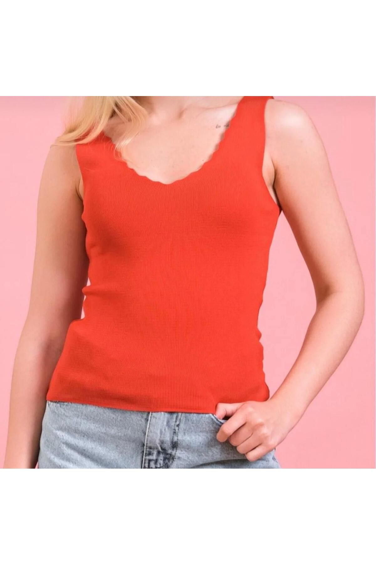 Butik merdiven yaka yazlık triko bluz