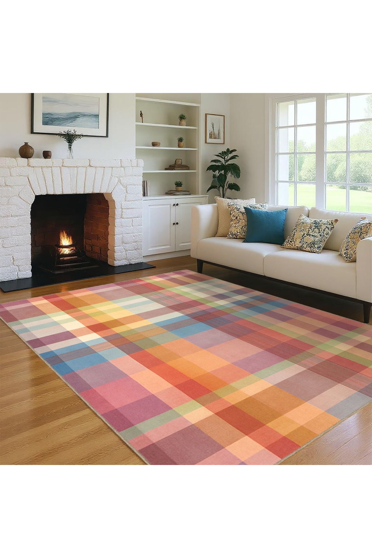 Rugs Modern Halı MOSSO Çok Renkli Ekose Desenli Dokuma Taban Modern Dekoratif Halı mosso04