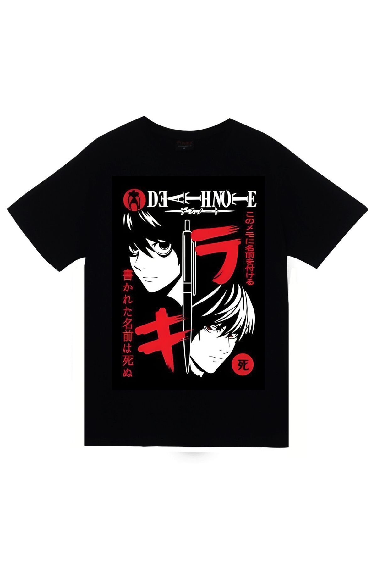 fame-stoned Death Note Anime Baskılı Unisex %100 Pamuk Siyah T-shirt