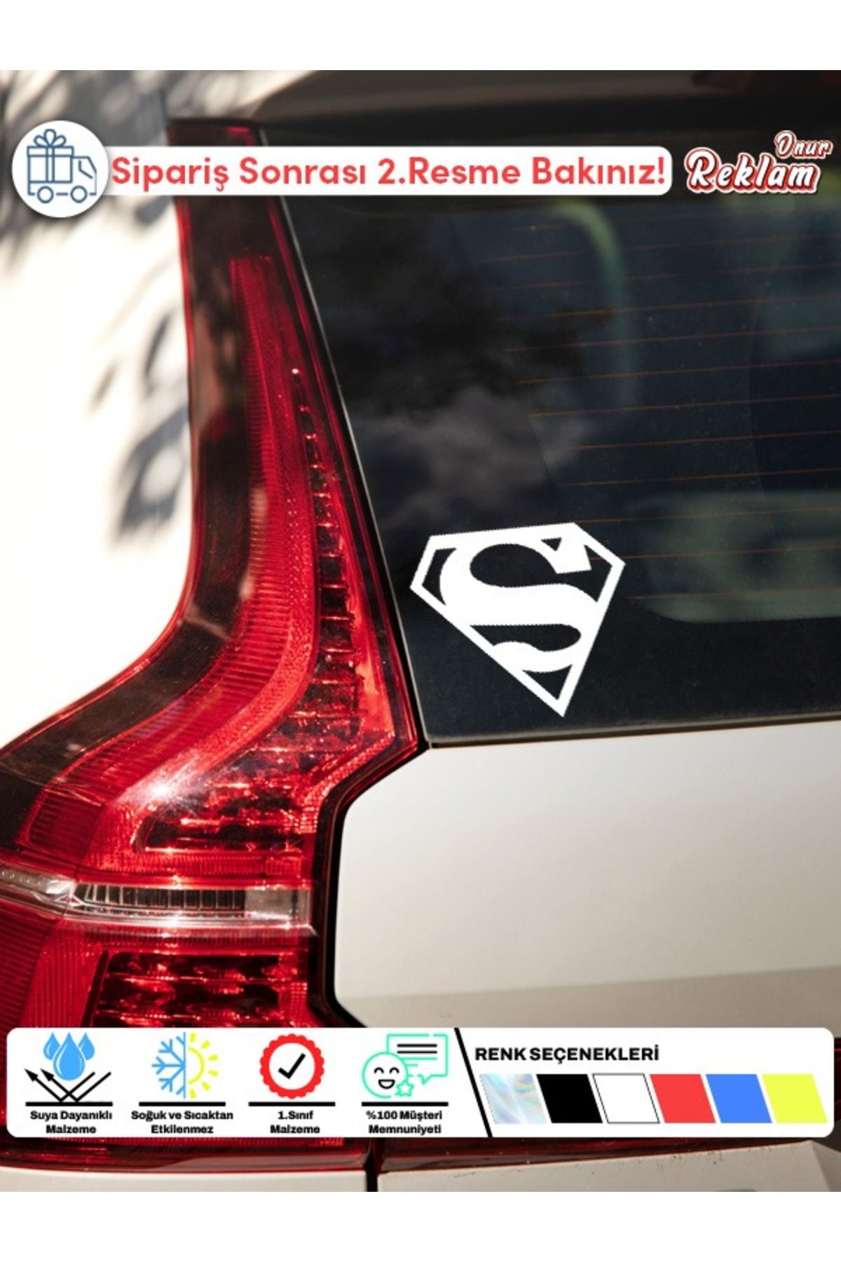 Onur Reklam Superman Logolu Araç Sticker – 15x22 cm Suya Dayanıklı Etiket