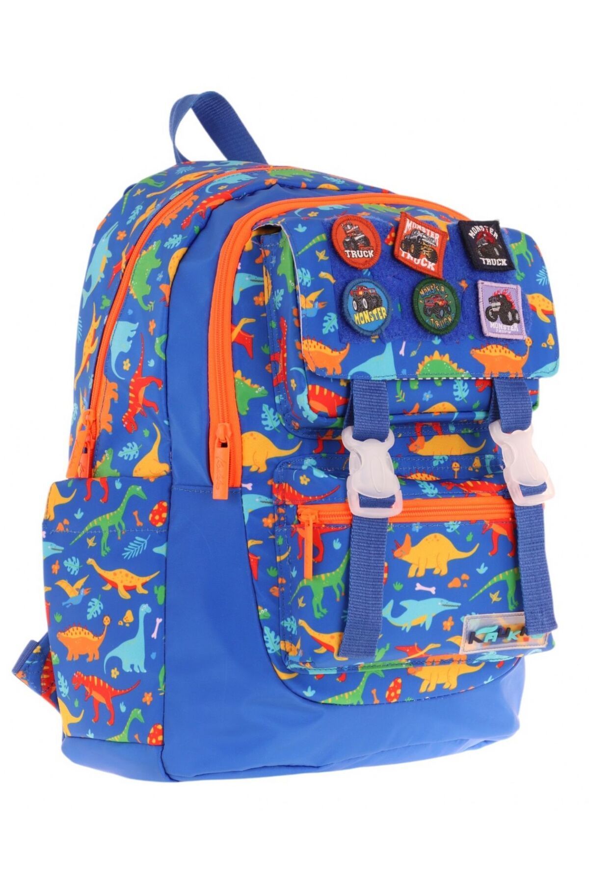 KAUKKO Erkek Çocuk Armalı Dinazor Desenli İlkokul Okul Sırt Çantası (Dört Bölmeli) - Mavi - L5278