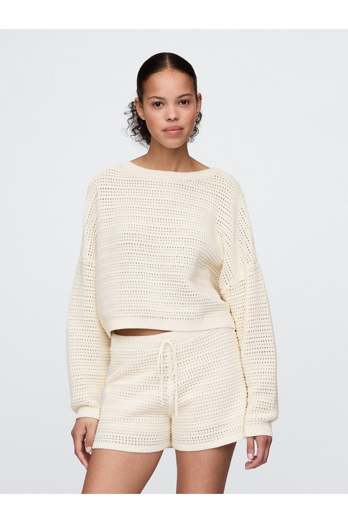 GAP Kadın Krem Kroşe Botneck Crop Kazak
