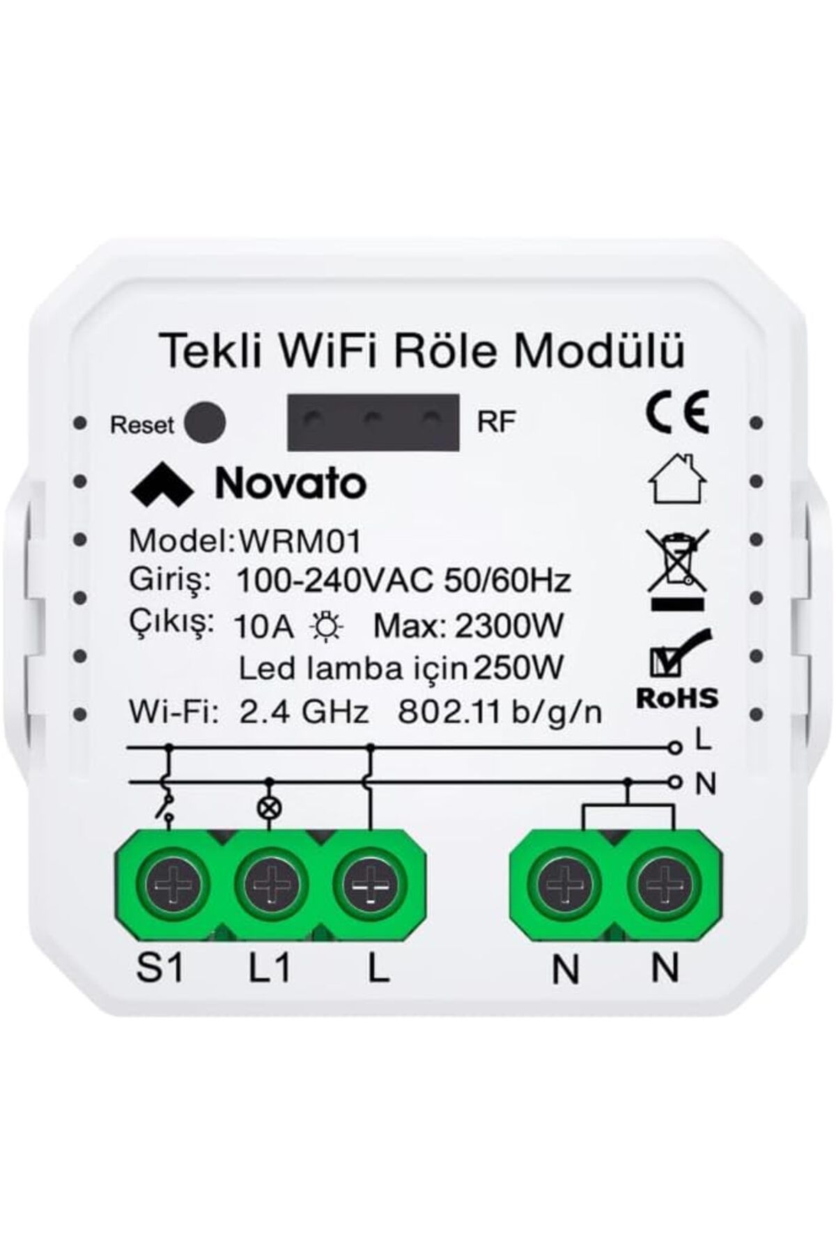 Mena Rise BlackShop Tuya Uyumlu Tekli Wifi Akıllı Anahtar (10A - 220V Röle) - Tek Çıkışlı, Anahtar Gir