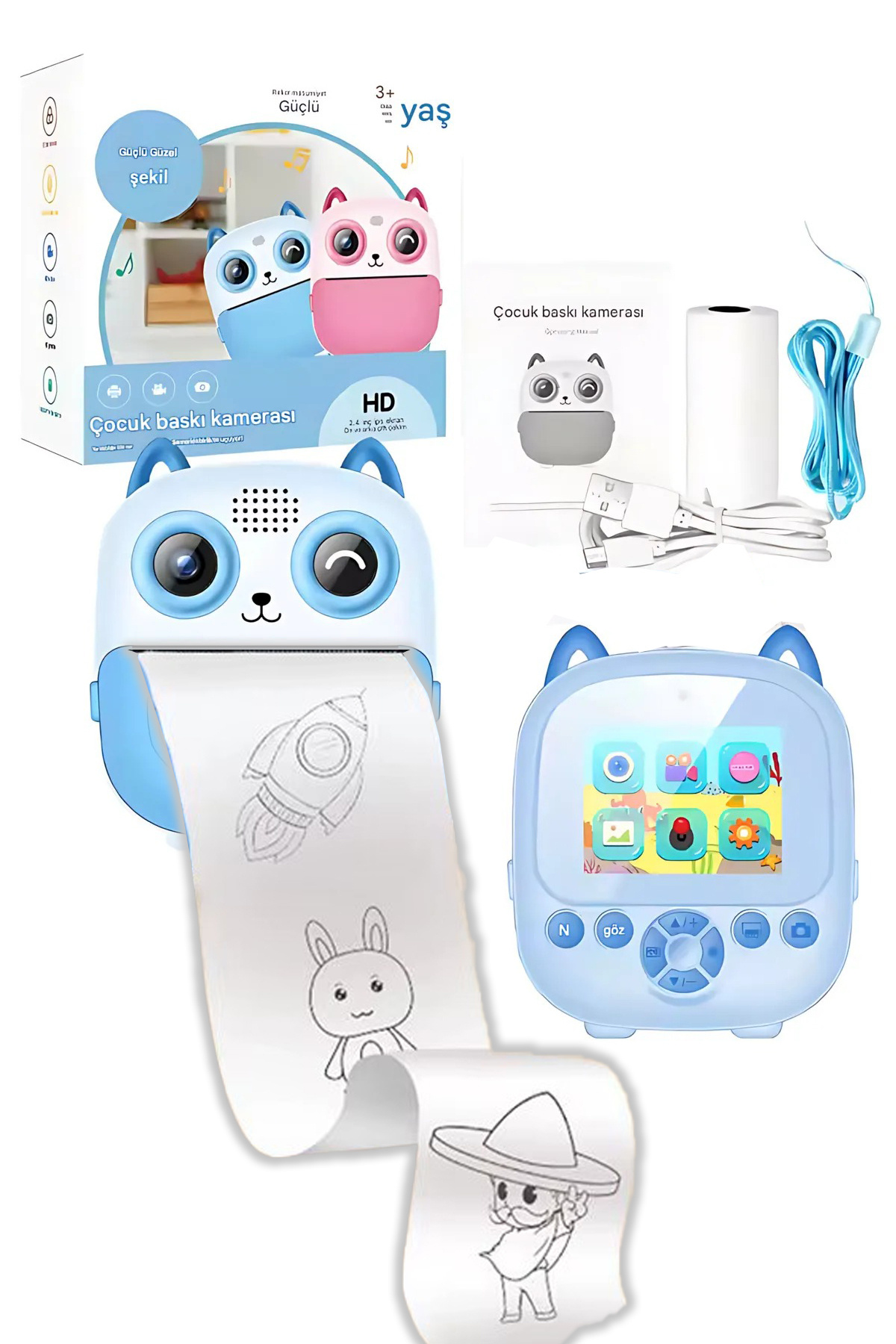 DigiMonster S5 Termal Yazıcılı Anında Siyah Beyaz Baskılı Dijital Çocuk Fotoğraf Makinesi