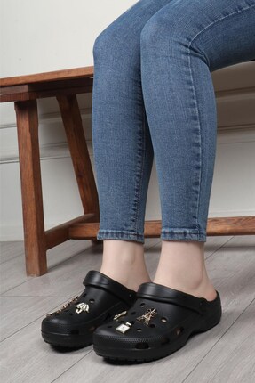 Twingo Kadın Taşlı Aksesuarlı Günlük Ortopedik Plaj Terliği Siyah Terlik