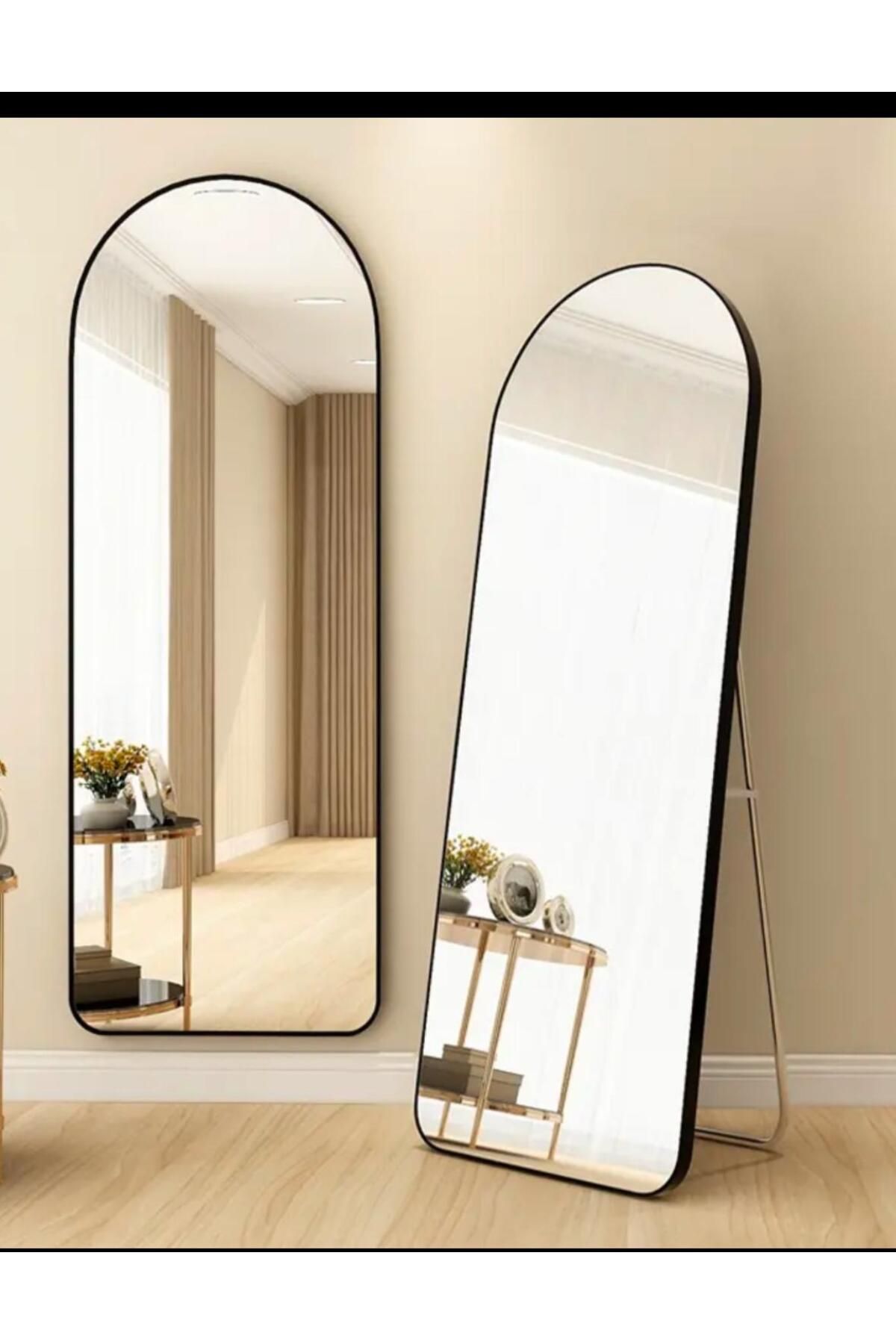 Myplas Siyah Metal Çerçeveli Oval Ayaklı Boy Aynası 47 x 157