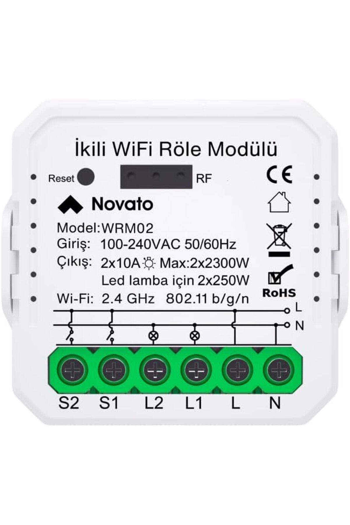 Mena Rise BlackShop Tuya Uyumlu Akıllı Anahtar Modülü, Çift Çıkışlı, Anahtar Girişli, 2x10A - 220V