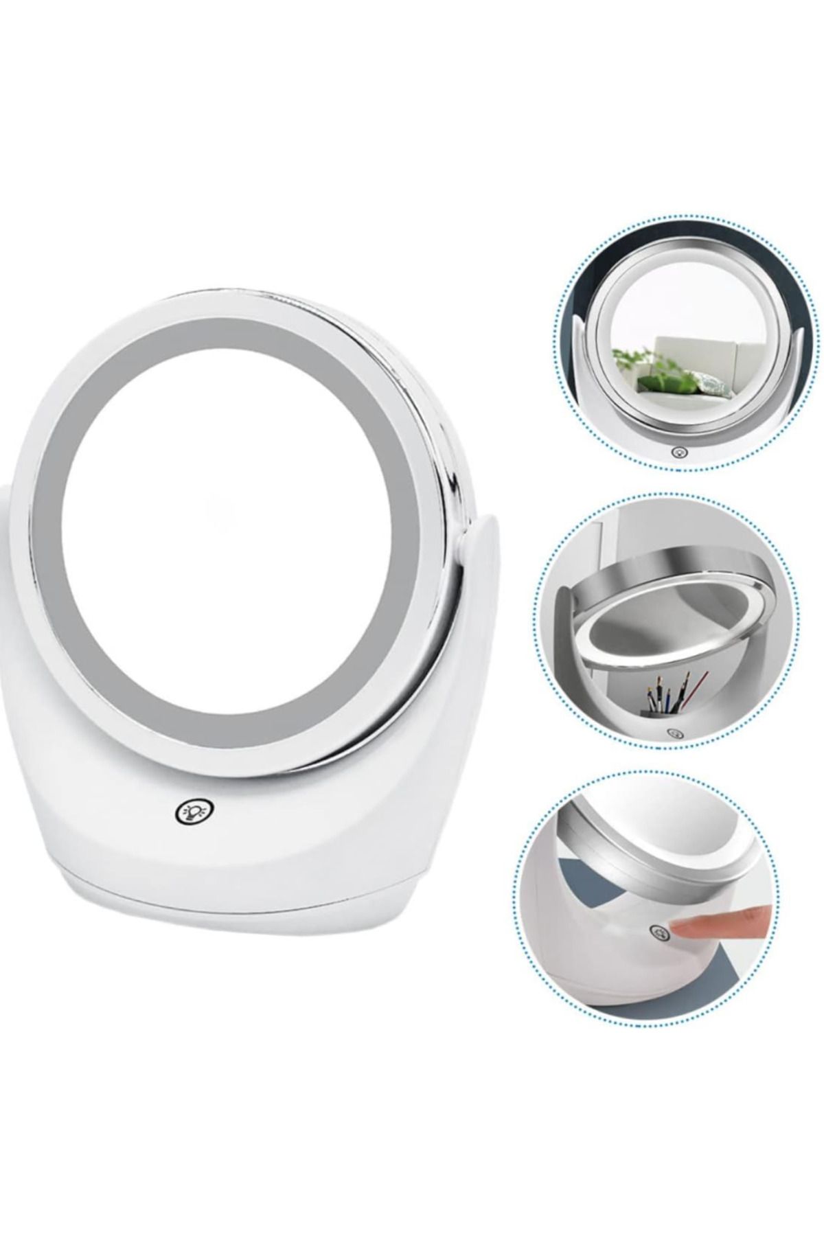 electroawm Led Makyaj Aynası Kısılabilir Döner Ev Seyahat Masaüstü Ayna Gümüş