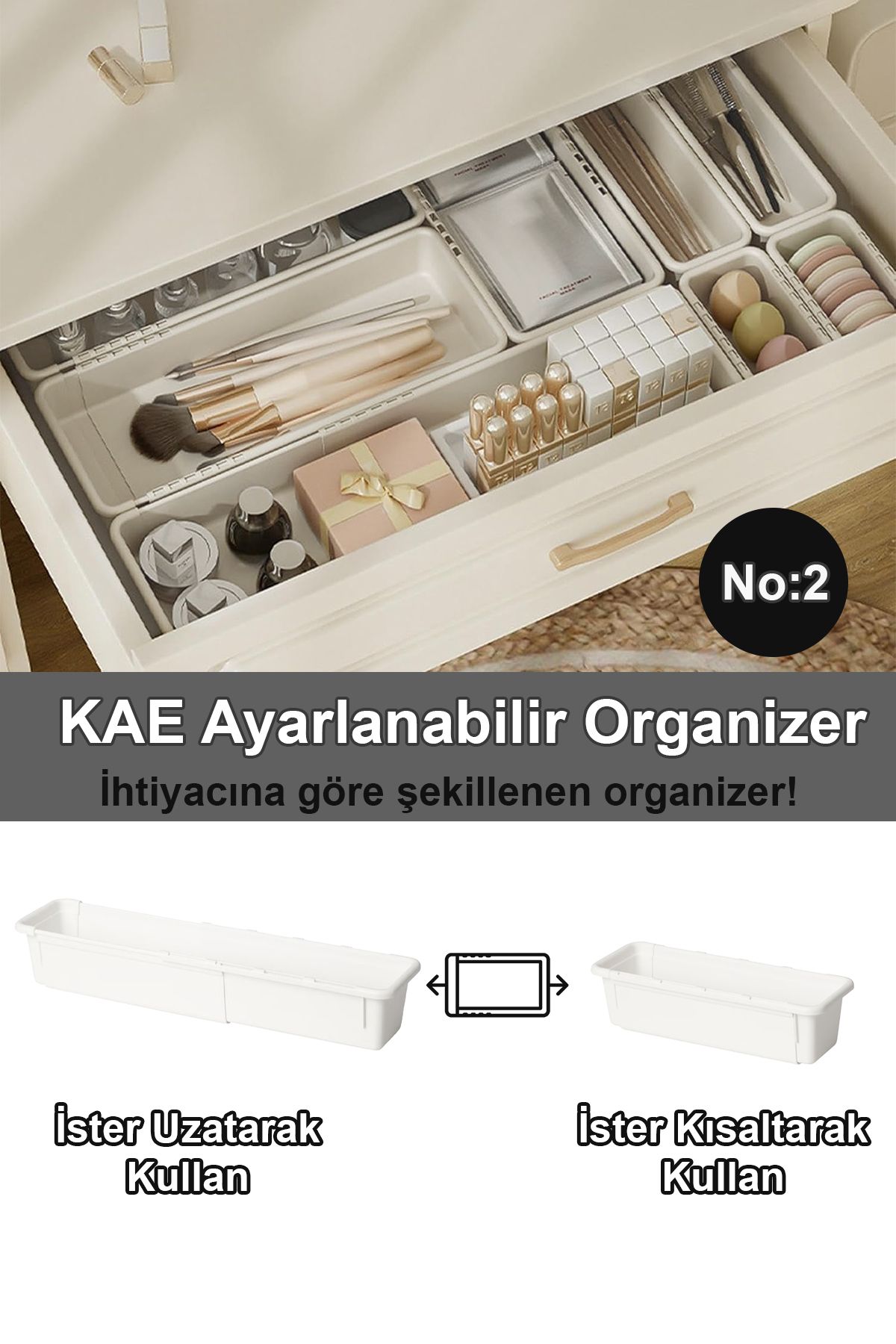 Fesya Home KAE No:2 Genişleyebilir Dolap İçi Organizer - Çok Amaçlı Ayarlanabilir Modüler Düzenleyici