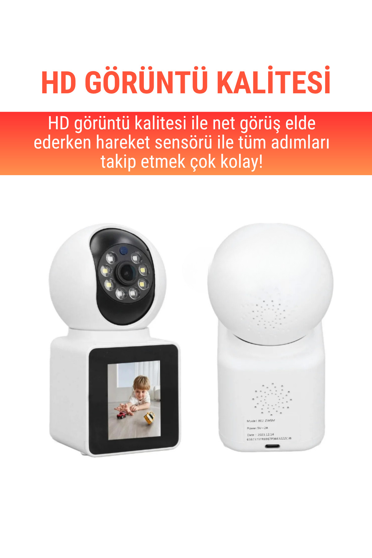 WUNİT Smart Camera WİFİ Monitörlü Full Hd 360° Akıllı Güvenlik Kamerası Ev, Bahçe, Bebek Odası fotoğrafı 2 (önizleme)