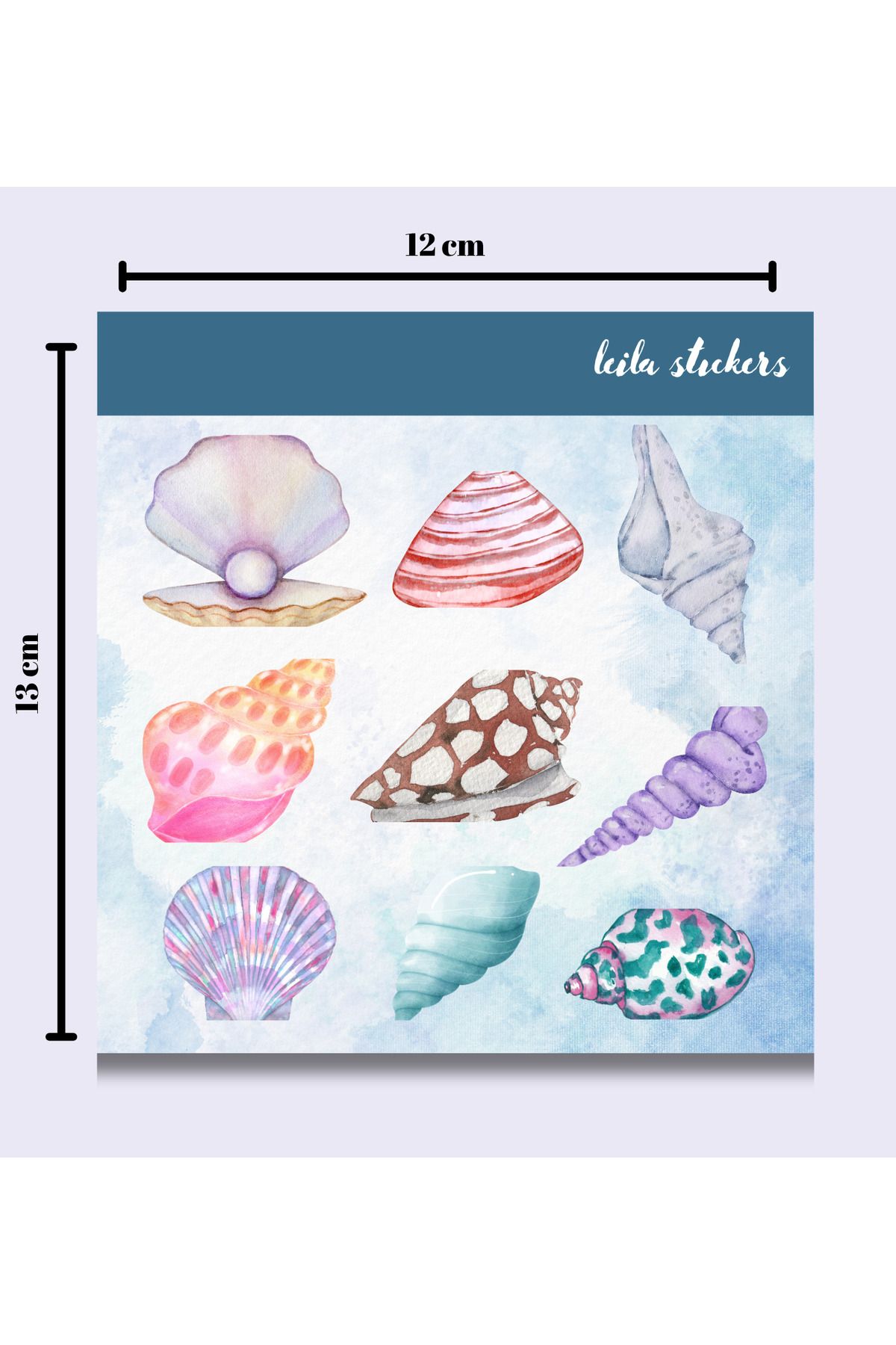 Leila Deniz Kabukları Sticker Sayfası | Yaz & Plaj Temalı Etiketler | Bullet Journal – 12x13 cm