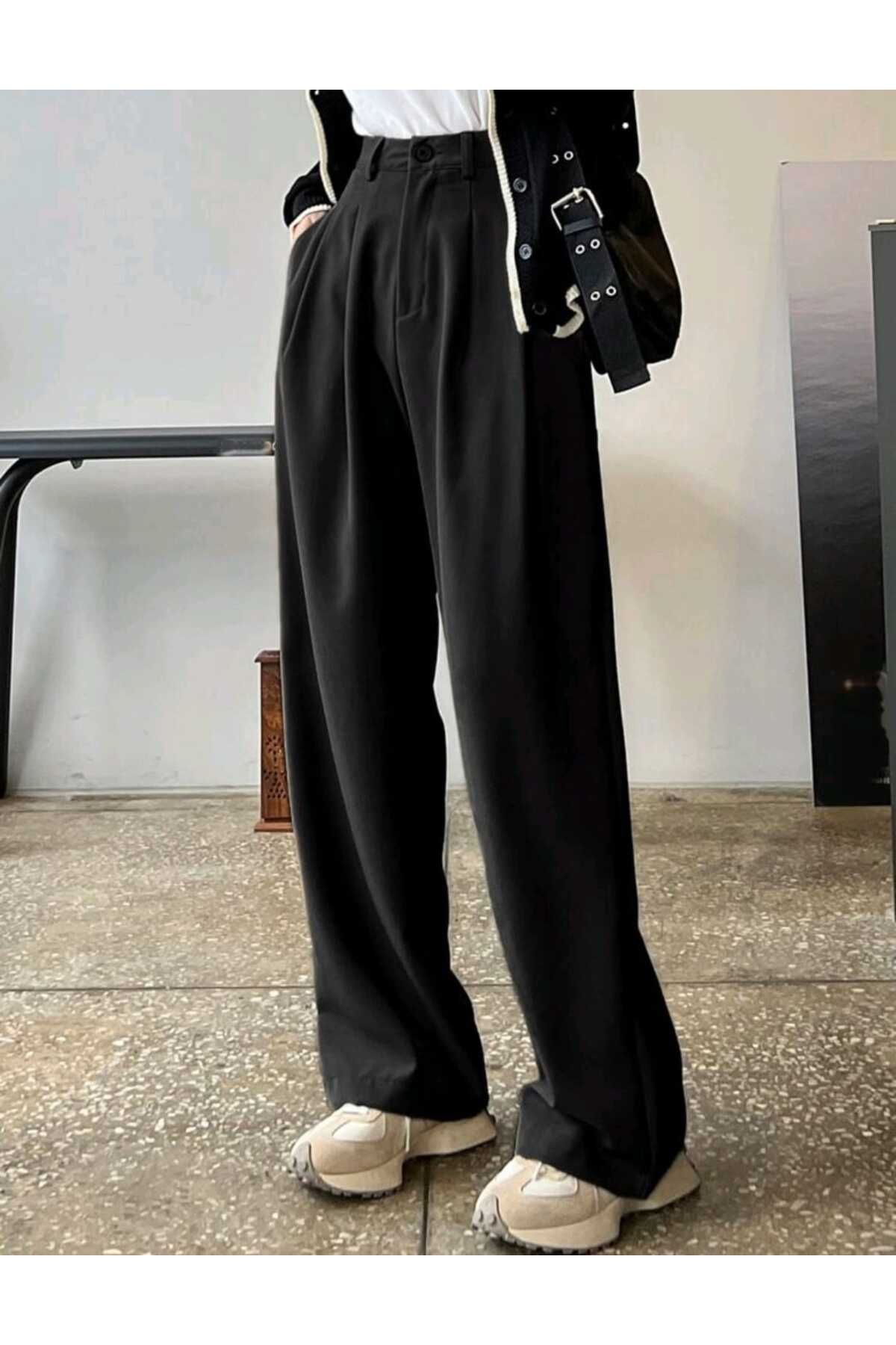 mor butik MOR BUTİK KADIN SİYAH PALAZZO OVERSIZE RAHAT KESİM PANTOLON NEGY01001