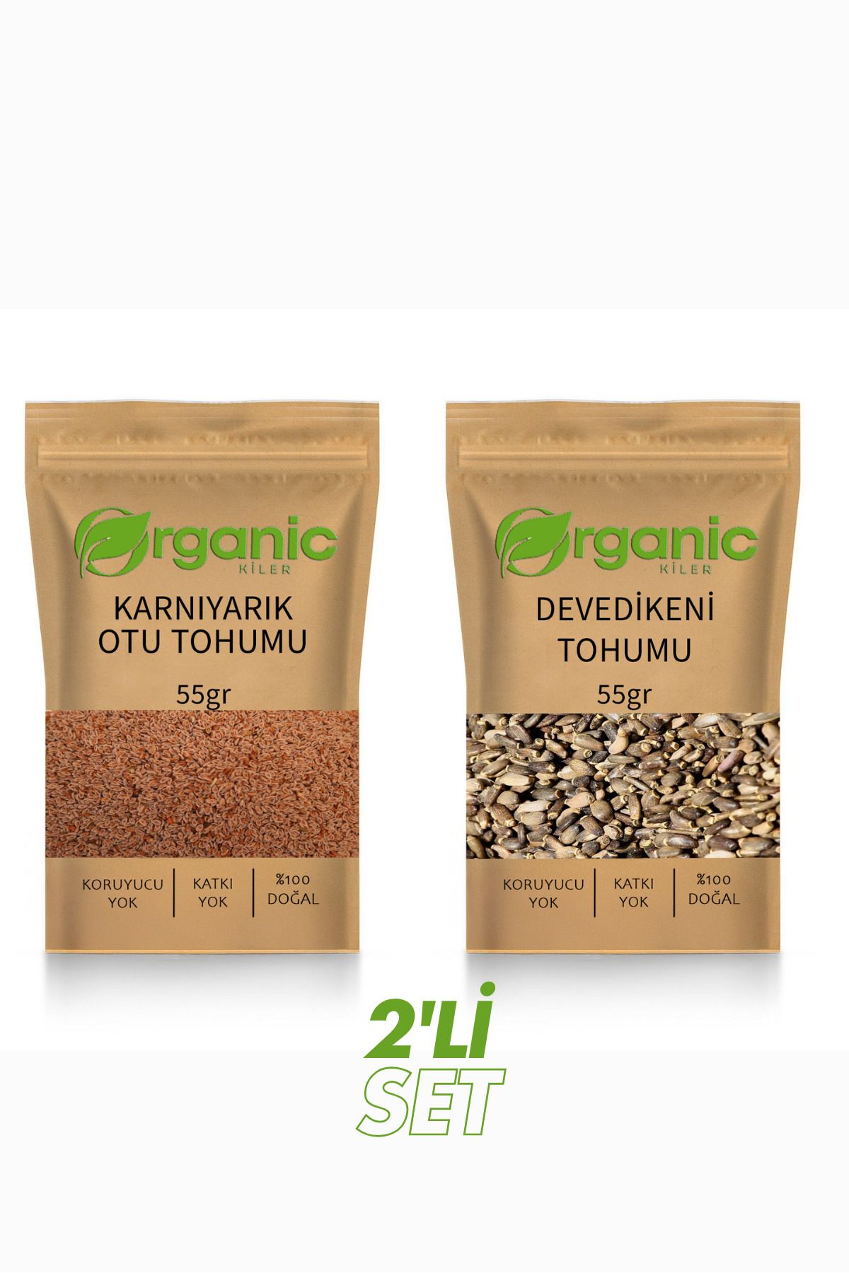 Organic Kiler Karnıyarık Otu Tohumu 55g + Devedikeni Tohumu 55g Doğal Bitkisel Destek Seti