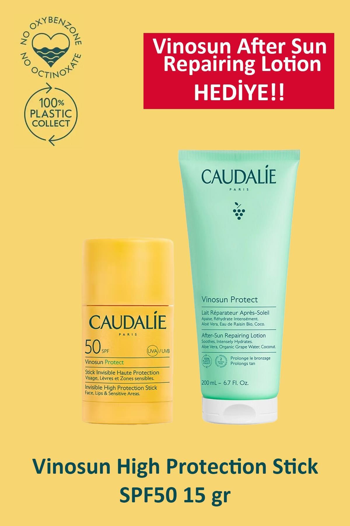 Caudalie Vinosun Protect Invisible High Protection Stick SPF50+ 15 gr + Caudalie Vinosun After Sun R