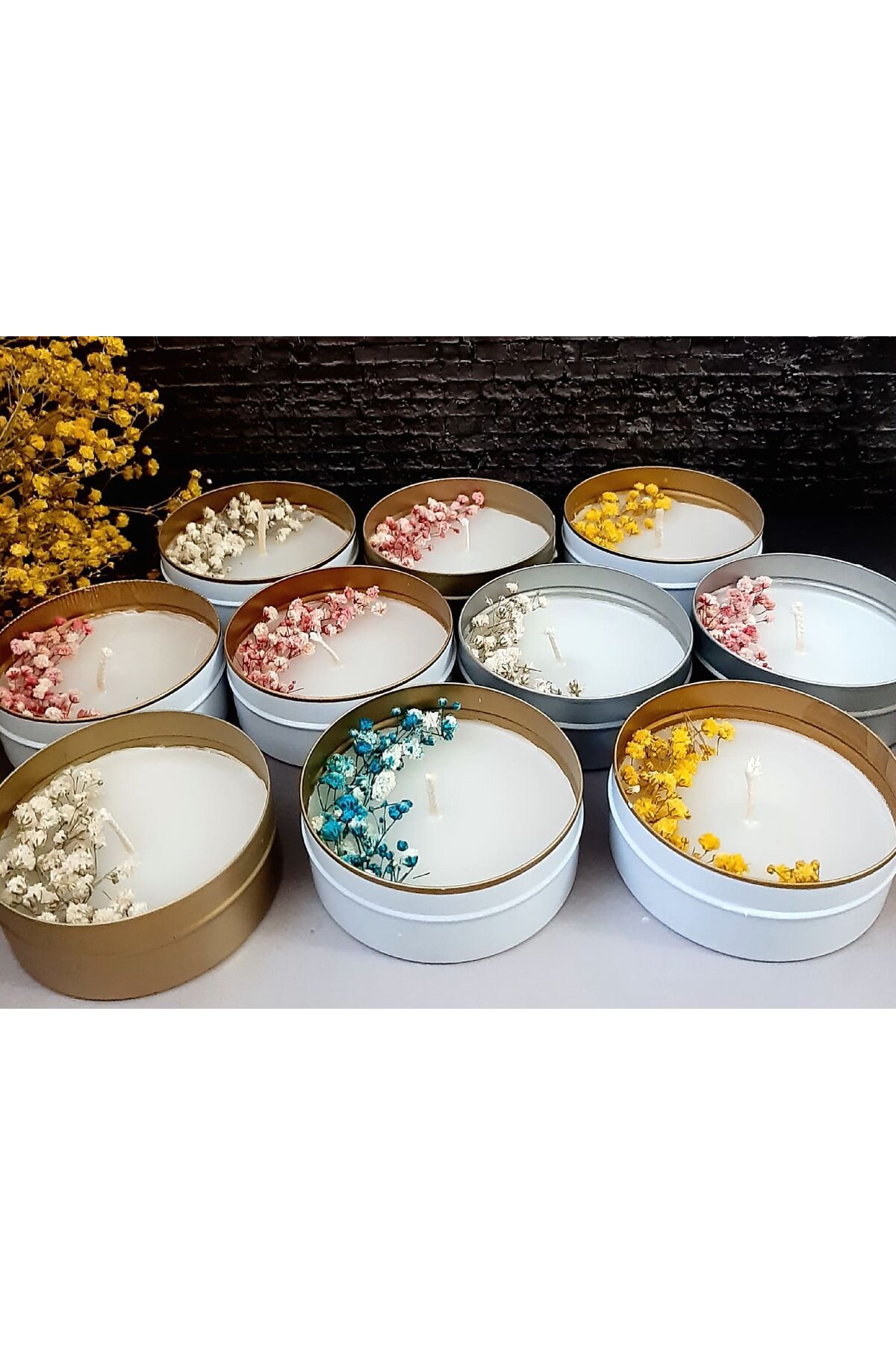 MoreAndMoreCandles Kişiye Özel Cipso Çiçek Soya Mum - Düğün, Nikah, Söz, Nişan, Doğum Günü, Bebek Hediye (10 ADET)
